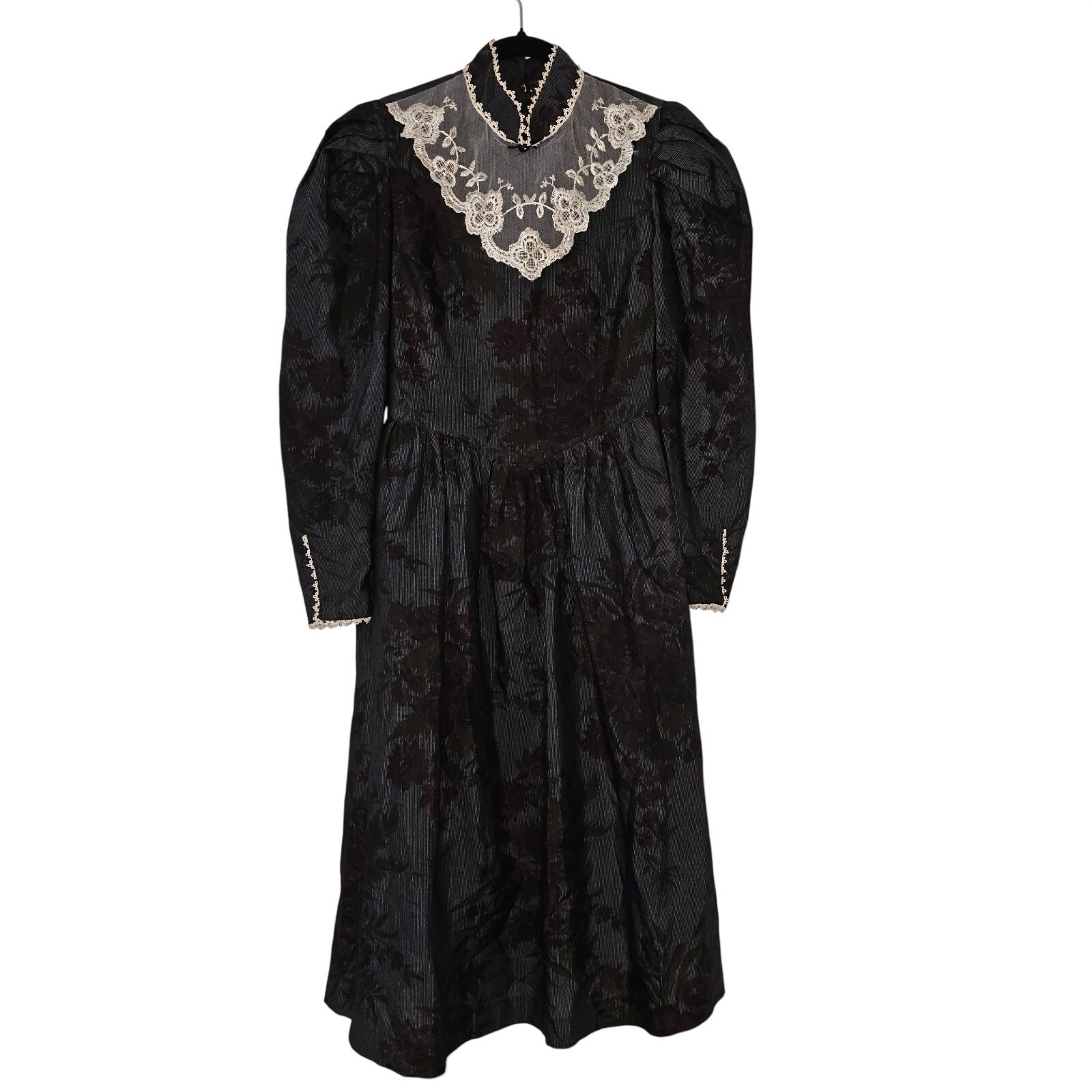Candi Jones Victorian Gothic Black Lace Trimmed Dress Small Dark Academia