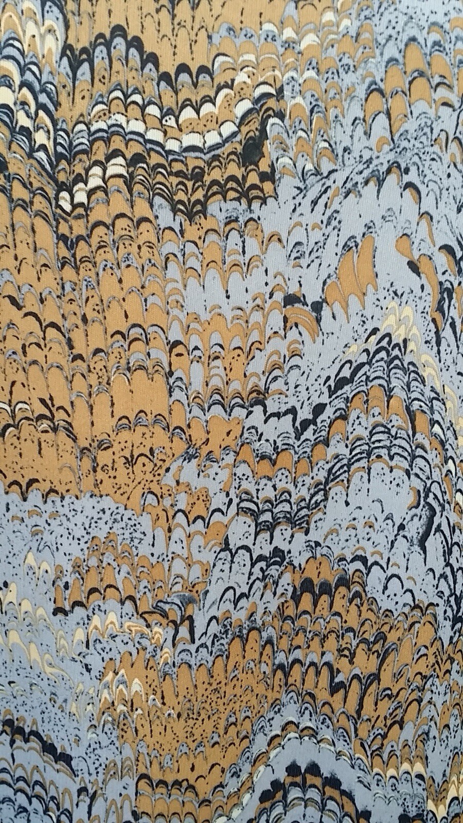Vintage 1970s Marbleized Print Tunic LS Blouse Mandarin Band Collar Alex Colman