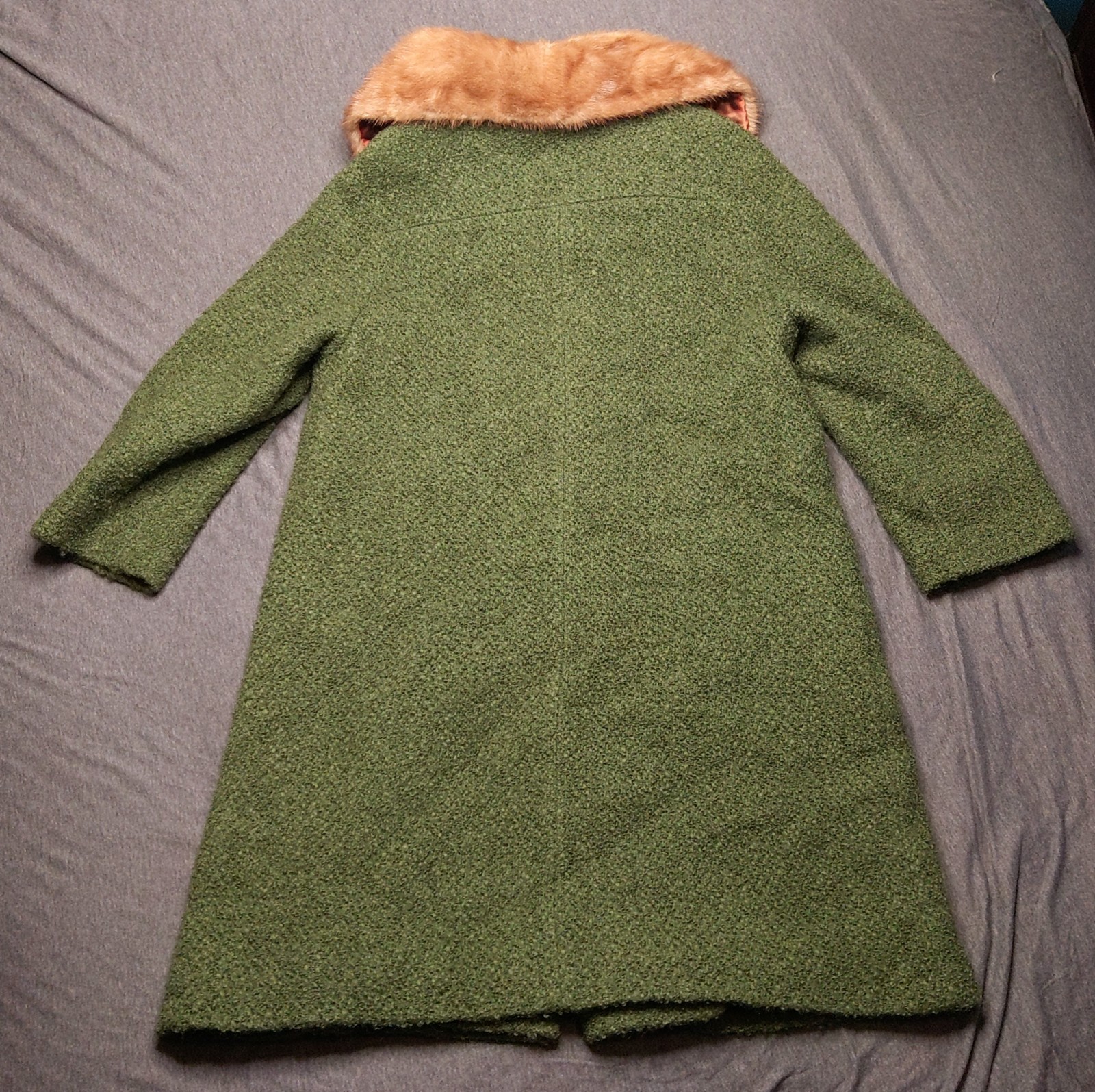Vintage Midbrooke NY Mink Coat Fur Trim Collar Green Princess Line Mid Century