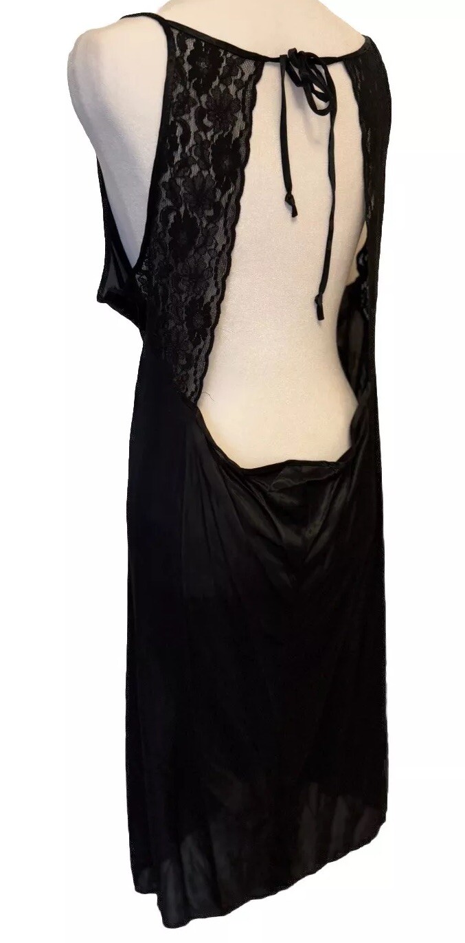 Vtg Nightgown Negligee Backless Keyhole Petra LTD Edition UNIQUE Lace Black 2X