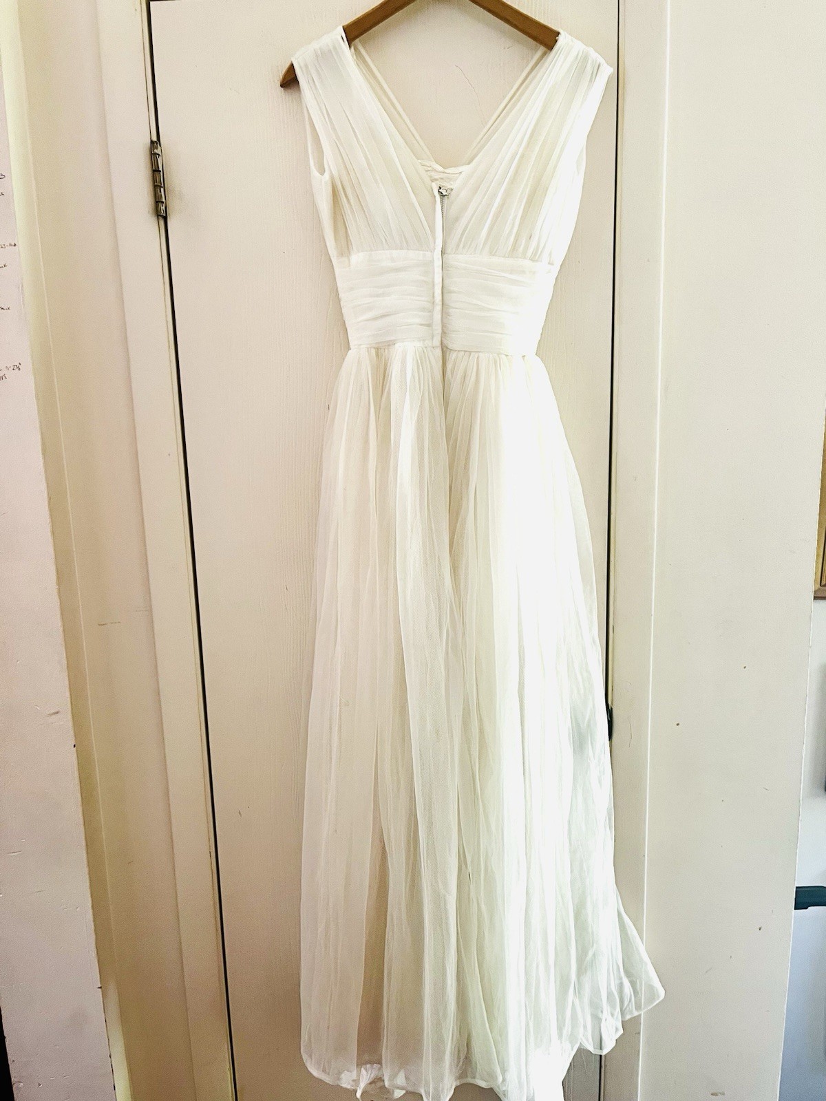 VTG 50s Chiffon Tulle Ethereal Fairycore Cream Wedding Bridal Romantic Dress Xs