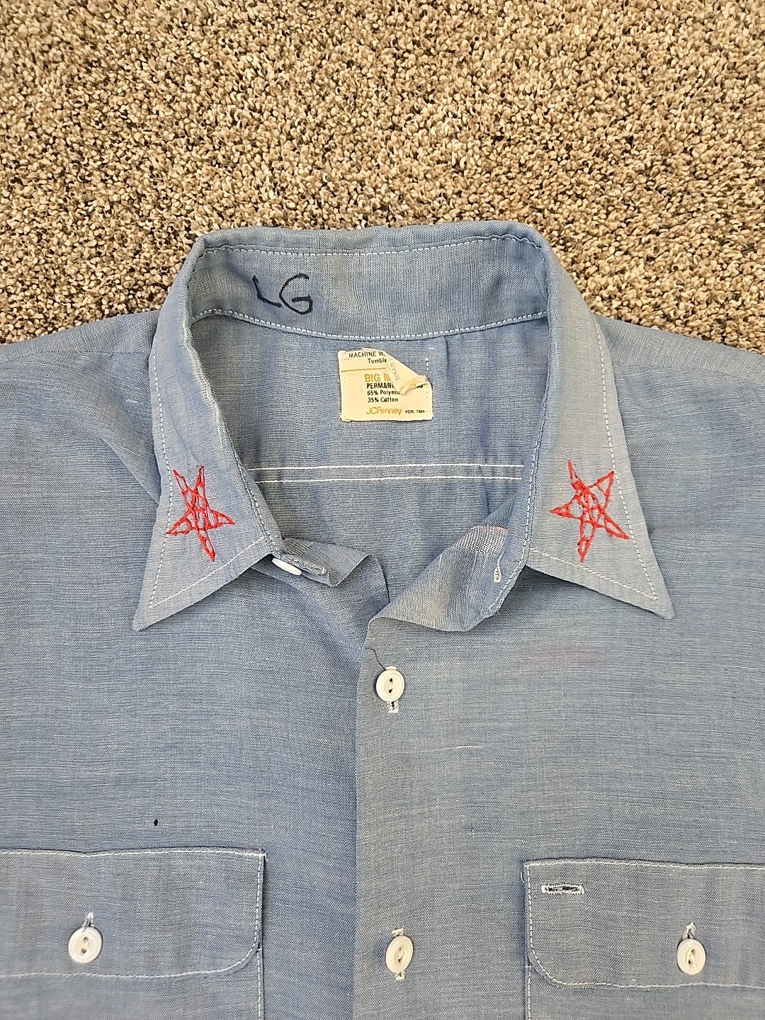 Big Mac Vtg 60s 70s Hand Embroidered Chambray Button-Up Shirt Womans Sz Large