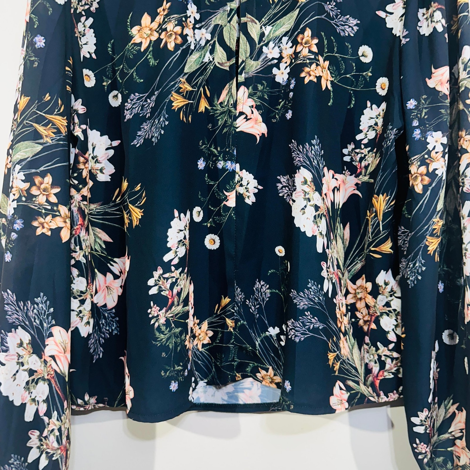 Sheike Floral Long Sleeve Blouse Top 12 Gold Pin Navy Blue Pink Elegant