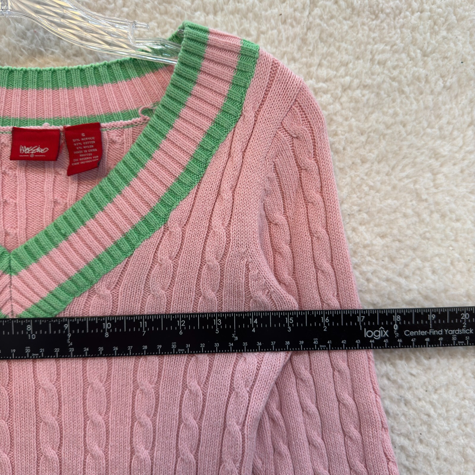Y2K Vintage Sweater Top XS Small Pink Green Cable Knit Preppy Academia Tennis