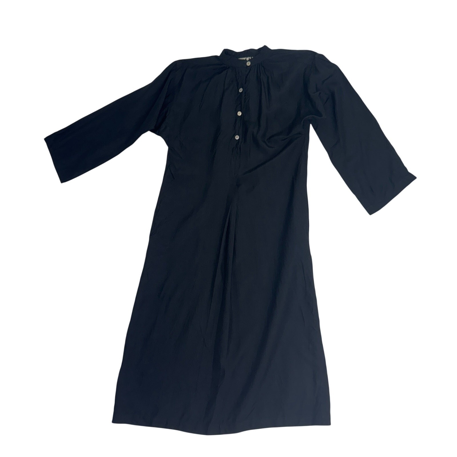 Vtg 80s Cathy Hardwick Black Silk Batwing Dress Dolman Sleeve Minimalist Pockets
