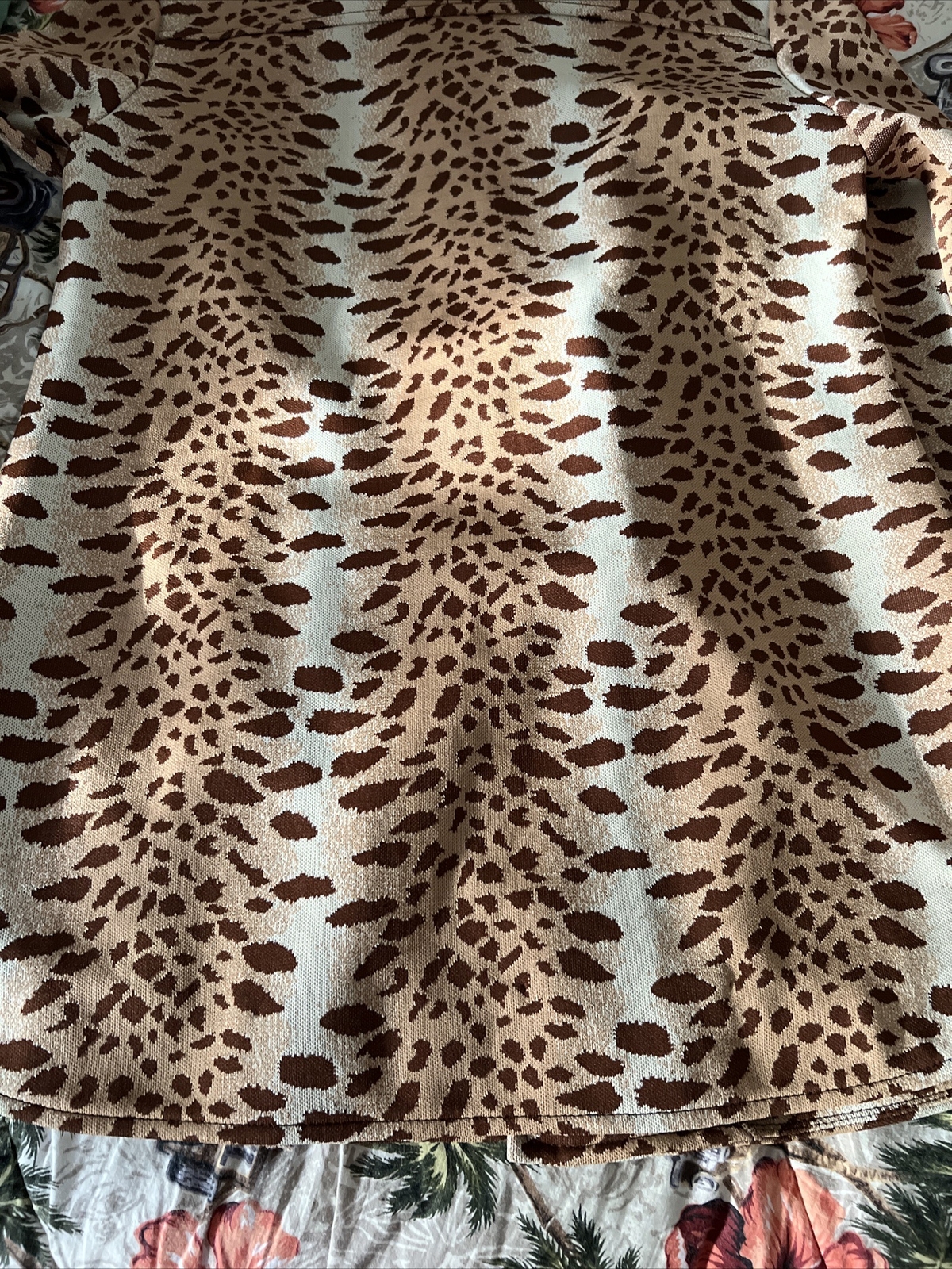 Vintage 1960s Animal Print Knit Top Boutique Brown Cheetah Button Up Sz 14 Sears