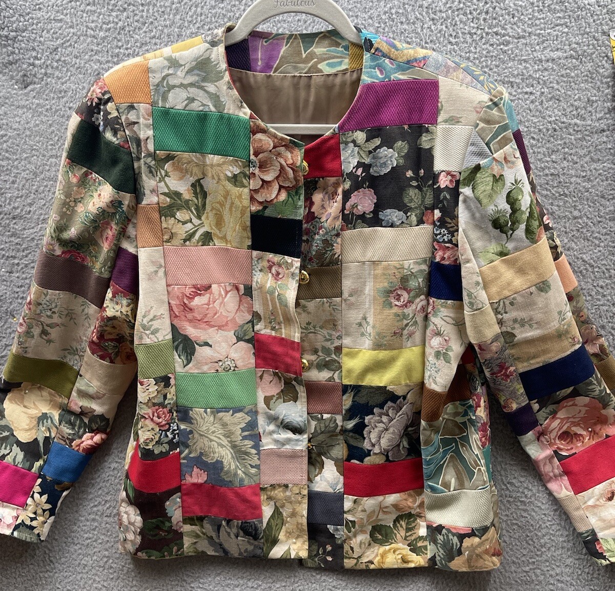 Woman’s Patches Tapestry Blazer Jacket Size 14 Petite Handmade VTG Lined Read: