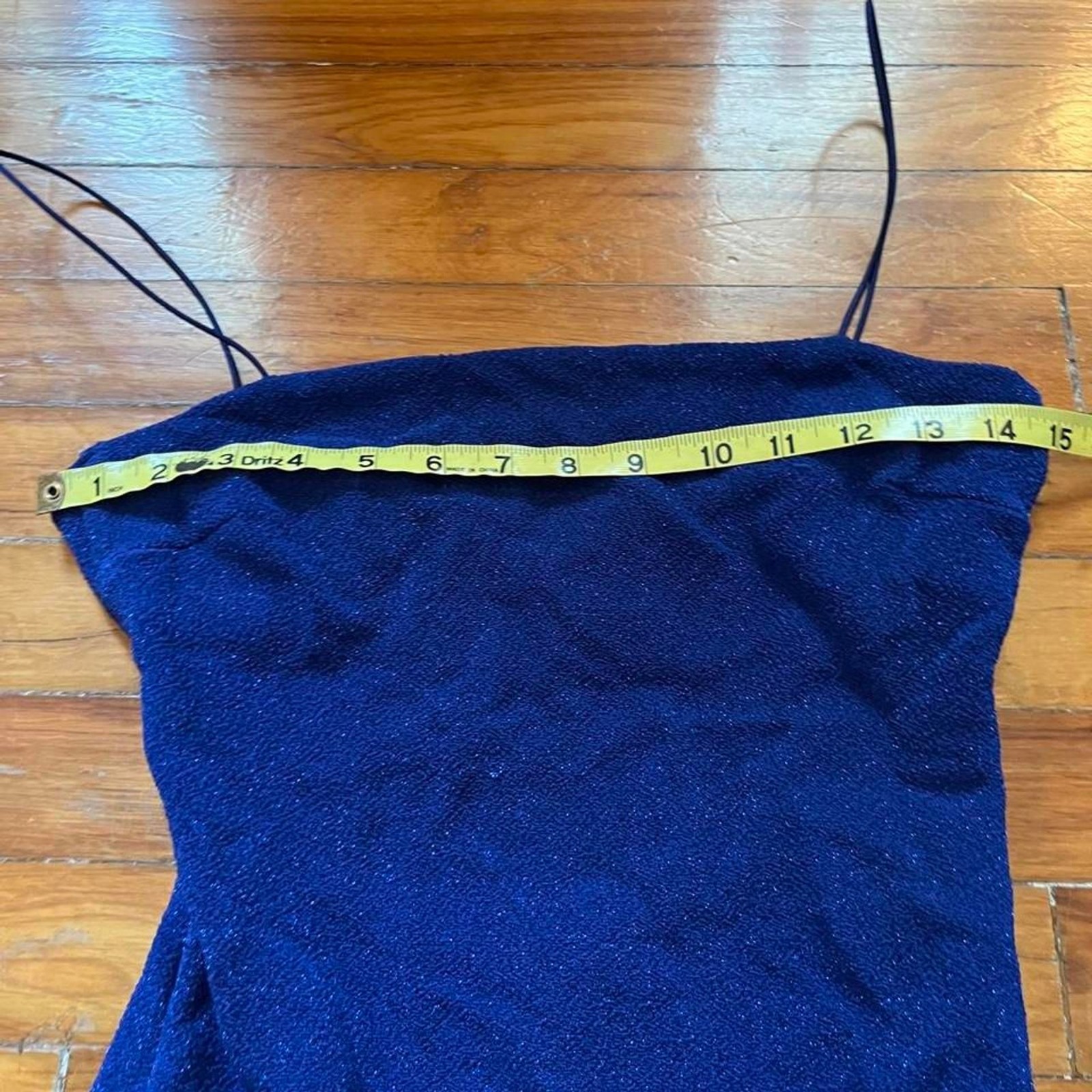 Vintage 90s Rampage Sparkly Blue Lurex Mini Dress Open Back Size S Straps