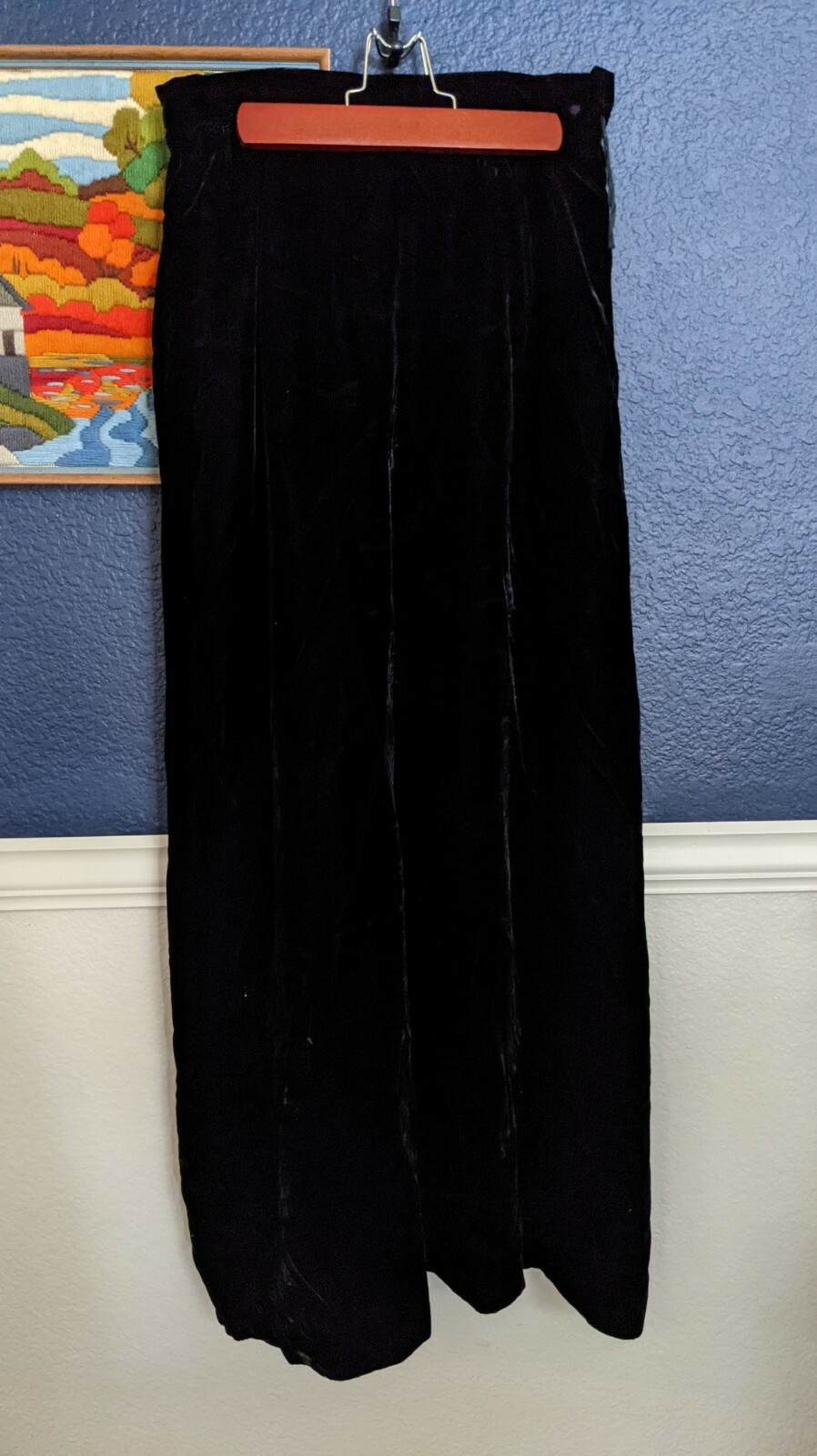 VTG Malbe 1970s Black Velvet Maxi Long Skirt Sz Small S