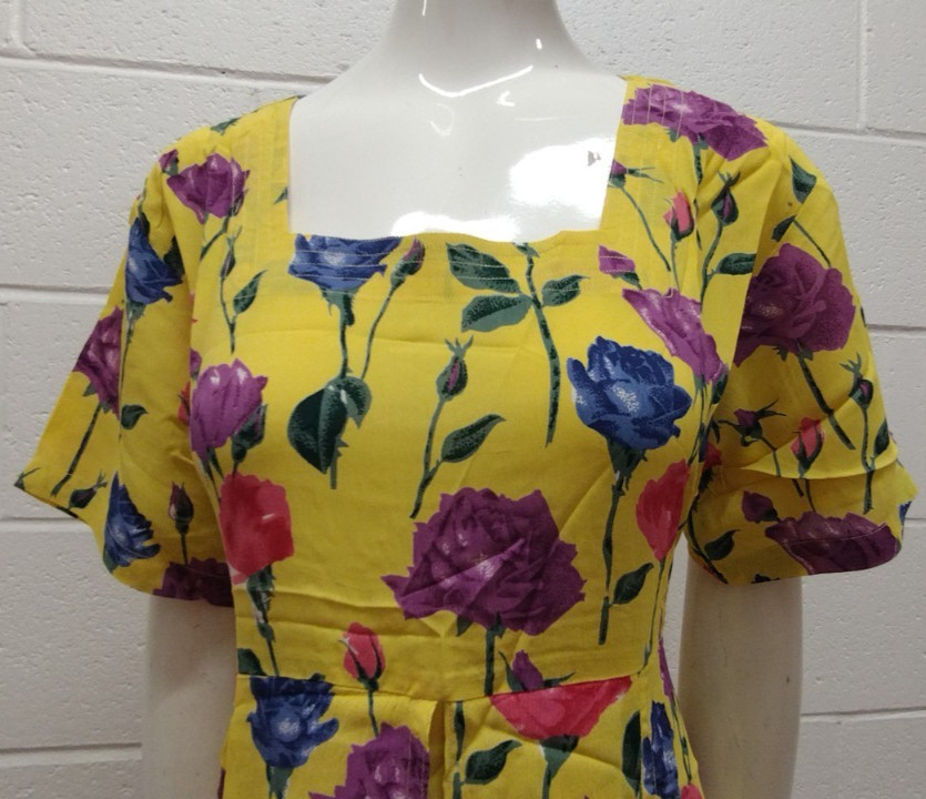 1990s Roses Long Dress Yellow Multicolor Print Purple Rose Country Chic Med New