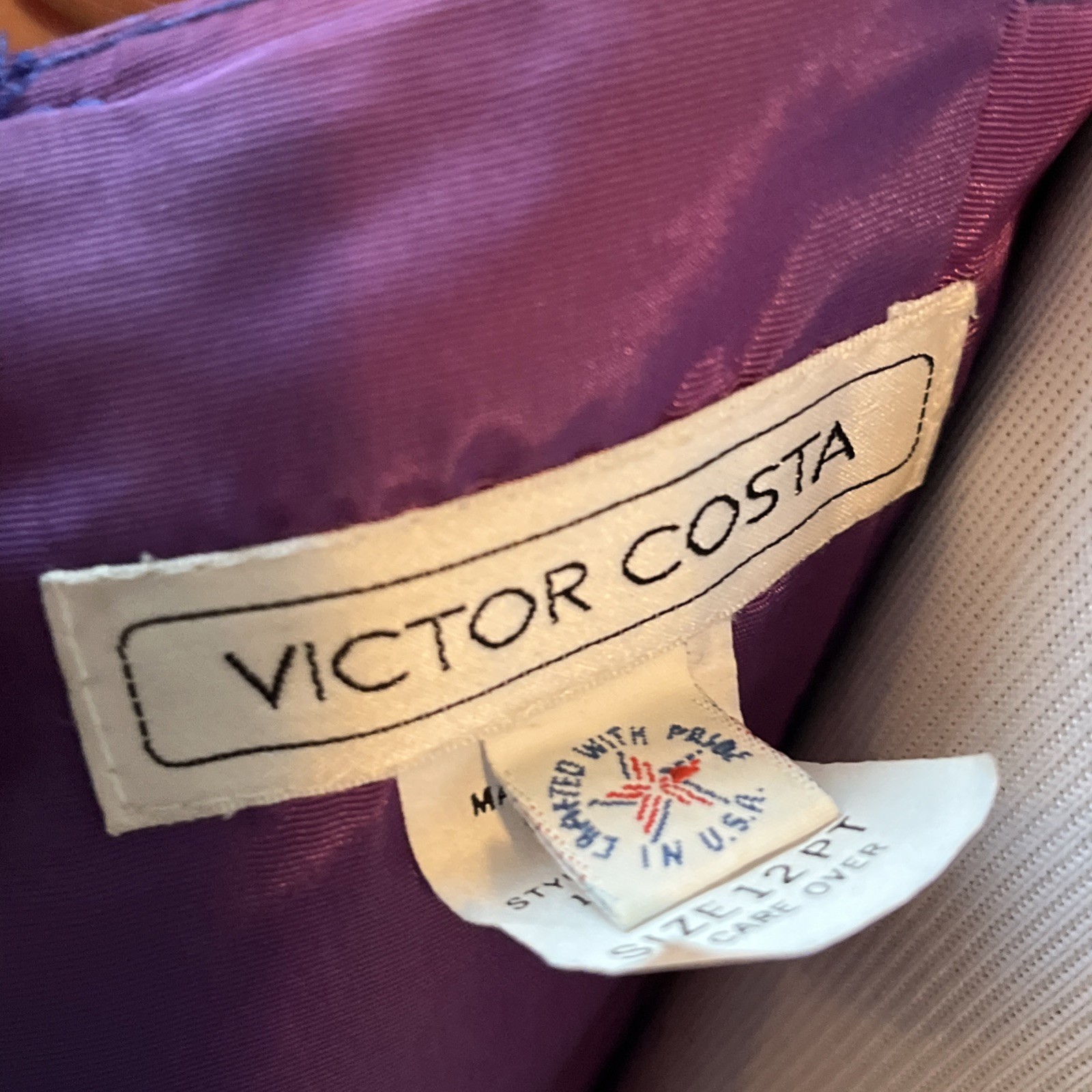 Vintage Victor Costa Dress Siz 12 Petite Bow Blue Purple Iridescent 🍒🍒