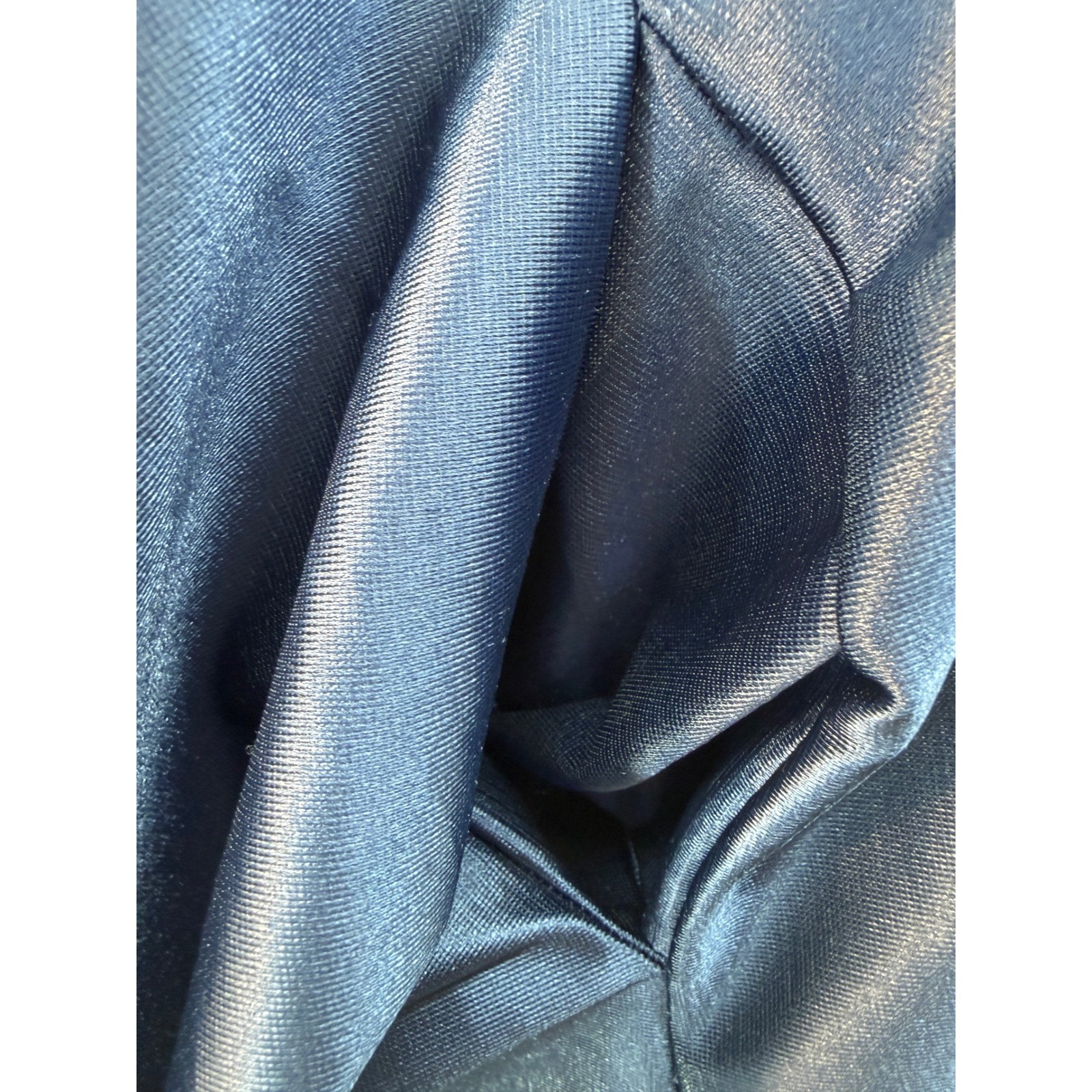 Vintage Puff Sleeve Satin Robe Royal Blue Ruffle Neck Tie Waist Maxi Wrap M/L