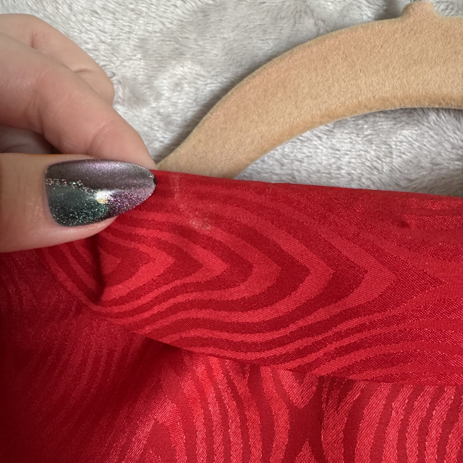 Vintage Red Satin VNeck Button Up Blouse Womens 16 Button Up 80s Retro USA Made