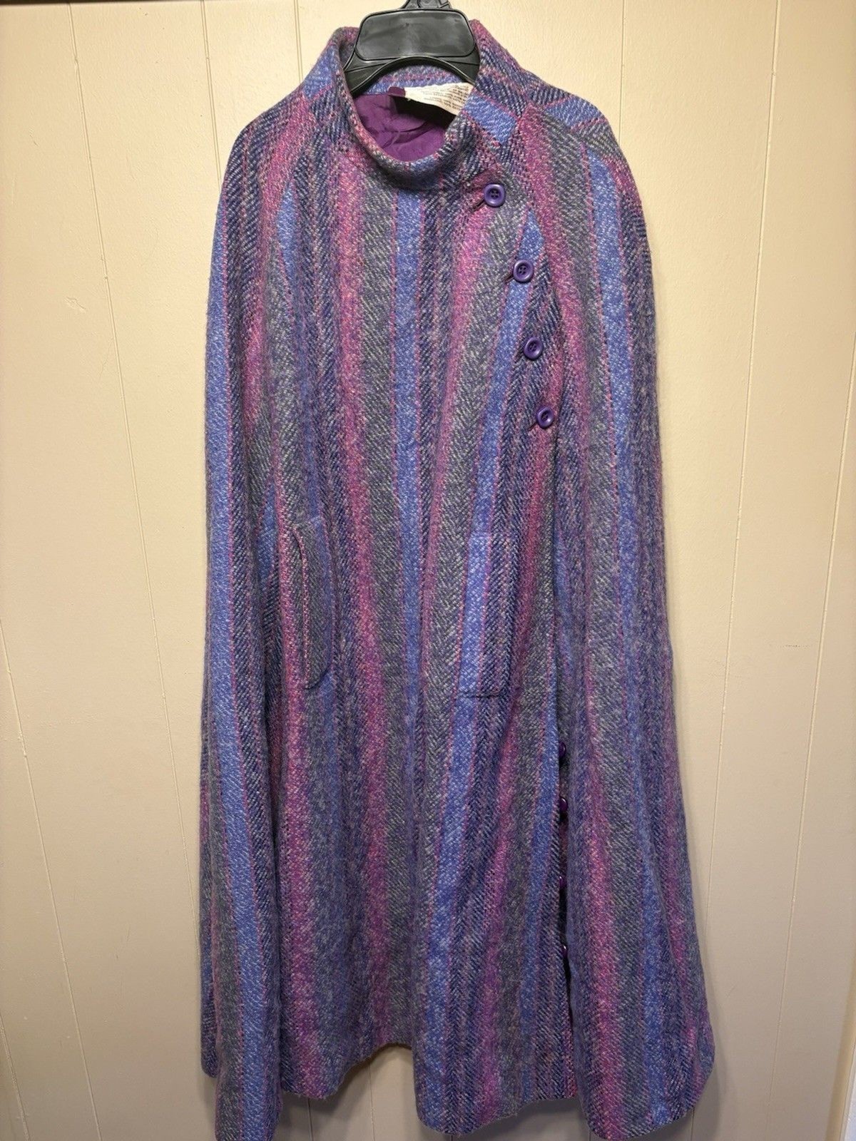 Vintage Purple Full Length Jimmy Hourihan 100% Wool Cape With Pockets