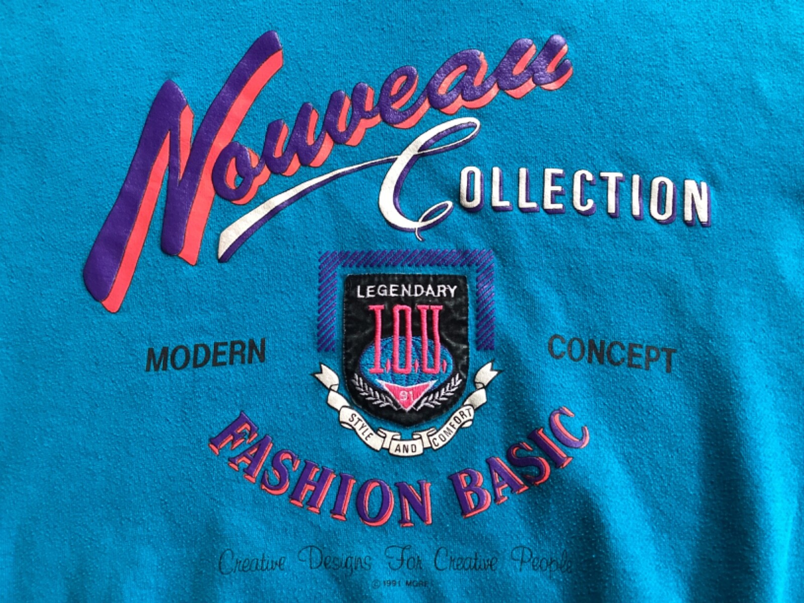 I.O.U. Nouveau Collection Vintage 1991 Adult High-Collared Sweatshirt Large