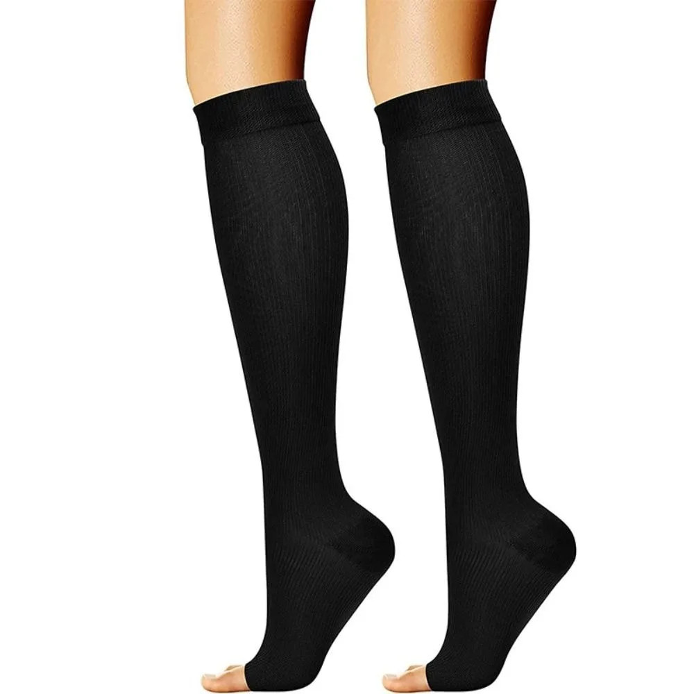 Medical Compression Socks Flexible Open Toe Black Sports Compression Socks Knee