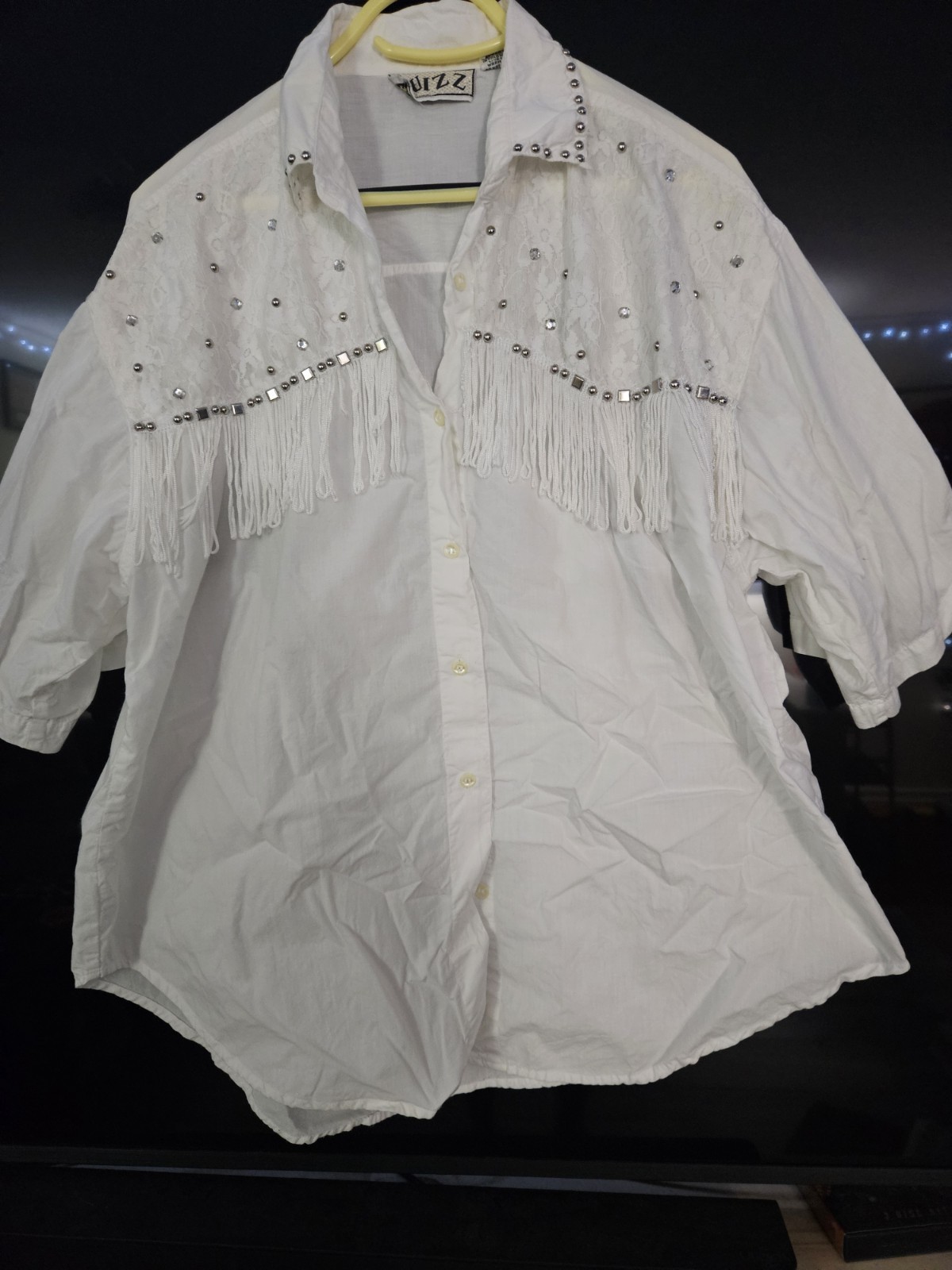 Vintage 70s Quizz Western Cowgirl Studded and Fringe Button Up Shirt Womens 18