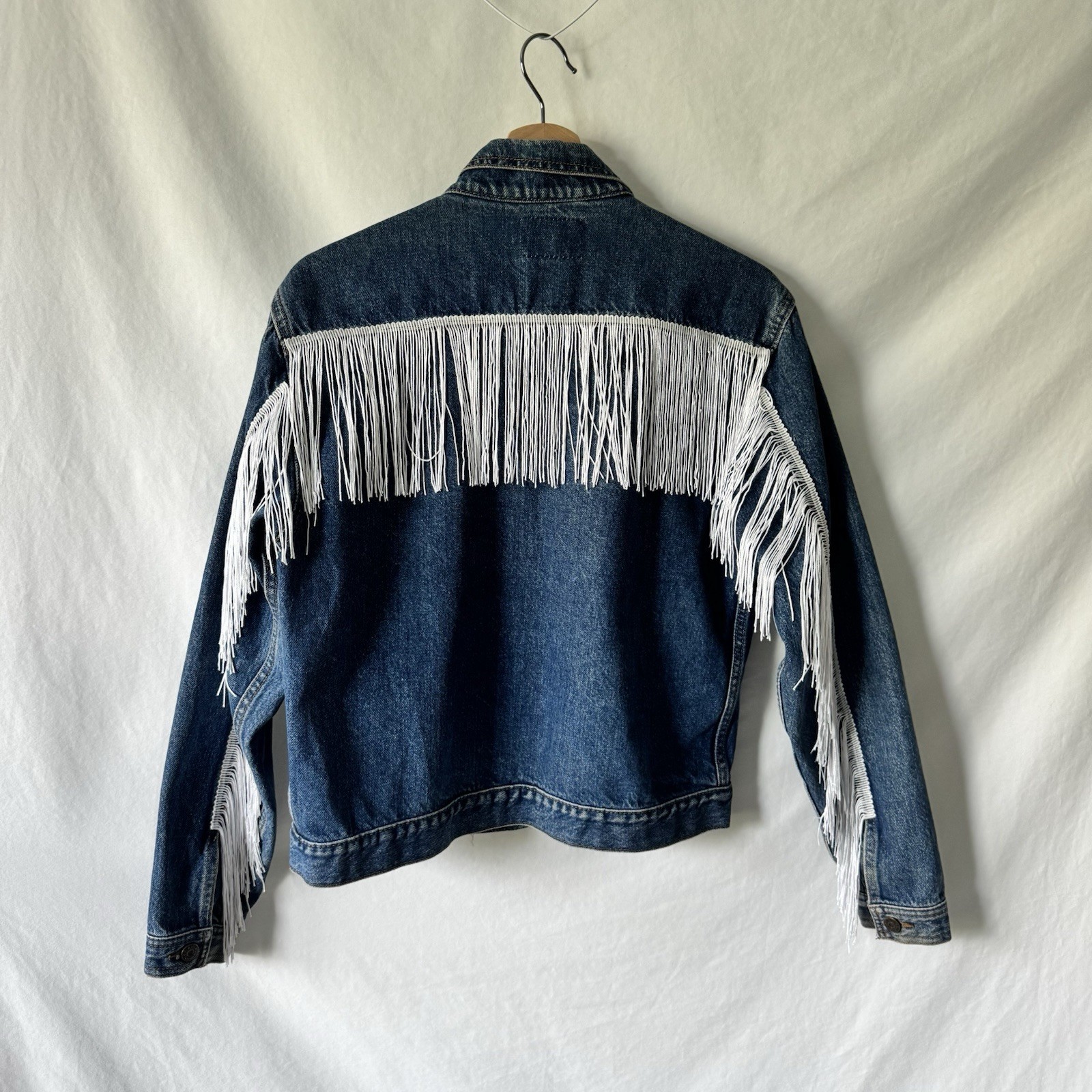Vintage 80s Denim Jacket With White Fringe by Plain Pockets