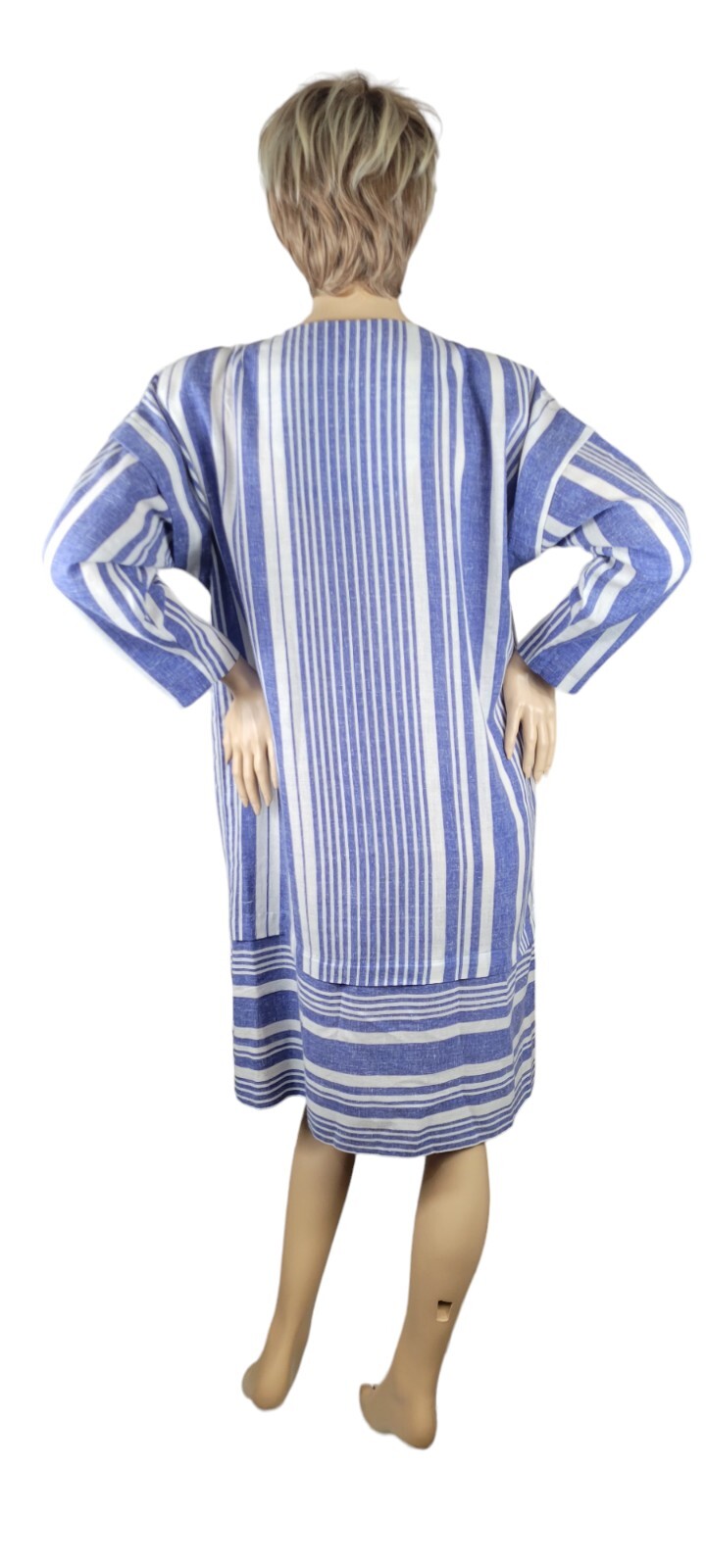 Vintage Lorac Original Div Lady Carol Linen Stripe Midi Shirt Sheath Dress Union
