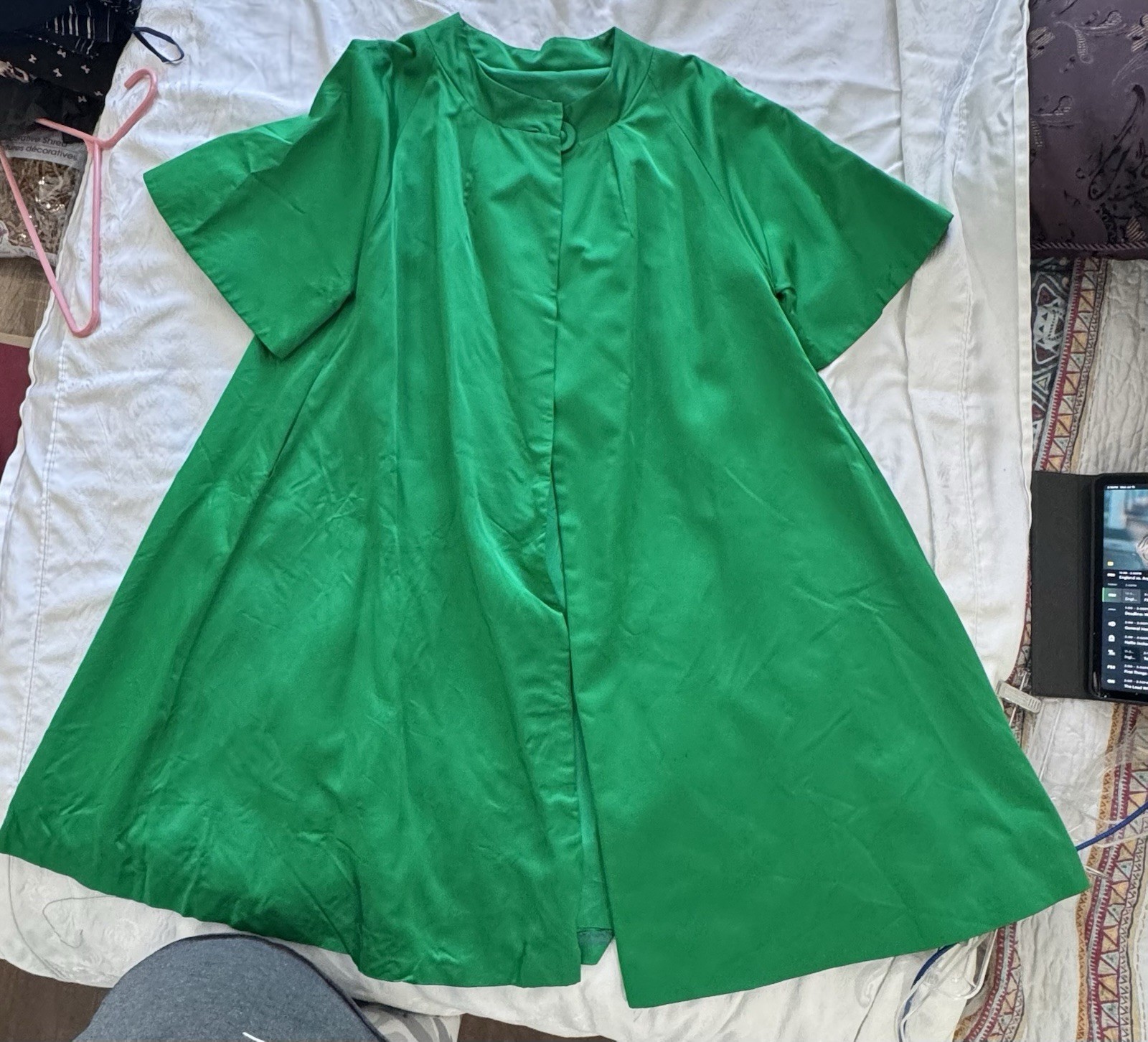 VTg Lilli Diamond Swing Coat Green Fully Lined 3/4 Sleeve Top Button