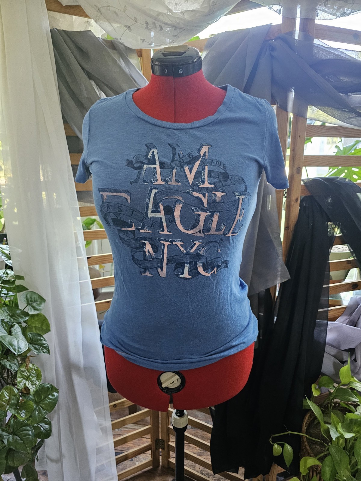 vintage y2k top womens American Eagle Outfitters blue medium scoop neck