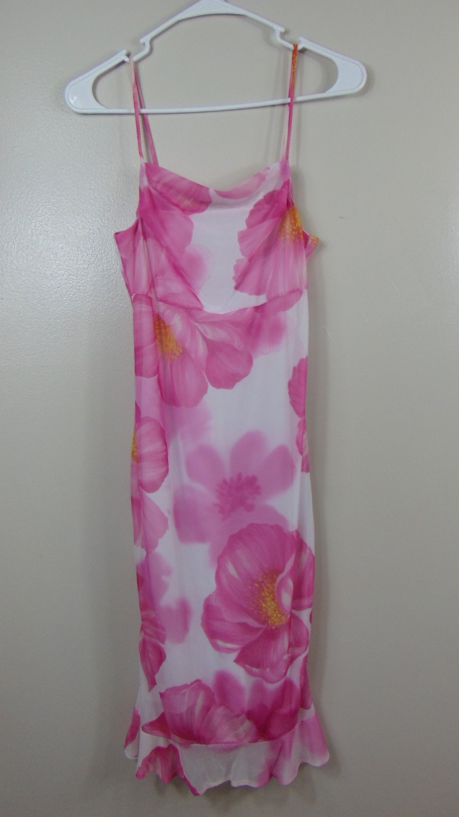 Vintage 90s Y2K Mesh Formal Maxi Slip Dress S Cowl Neck Fairy Gown Pink Romantic