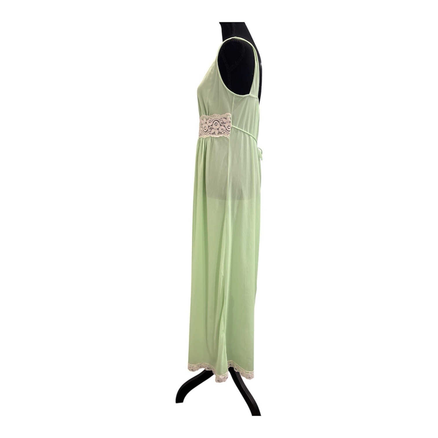 Vtg Montgomery Ward Shear Silky Nylon Long Night Gown Mint Green Sz S