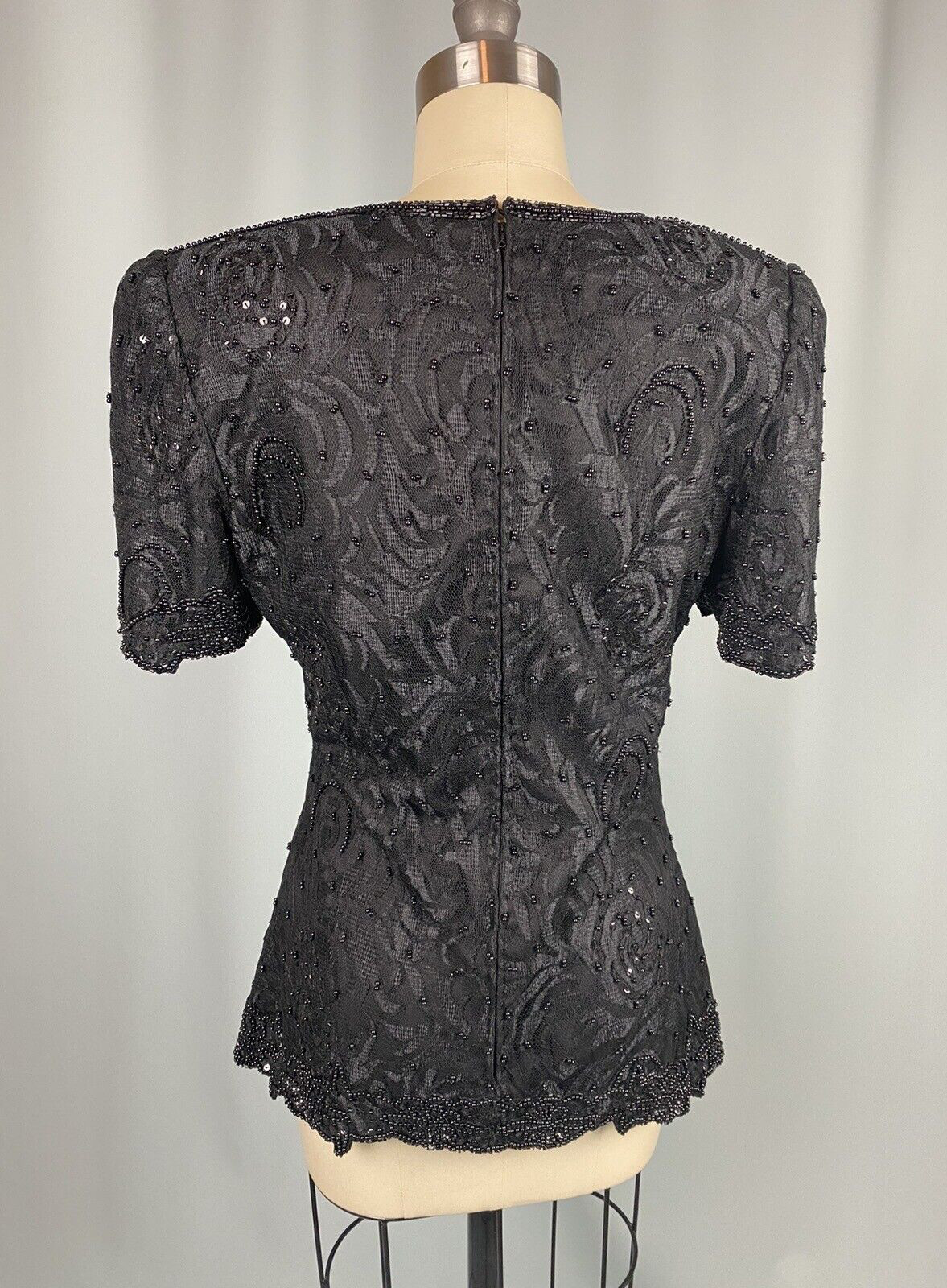 Vintage Beaded Top SIZE SMALL Rayon 80s 90S Shoulder Pad classic princess lace
