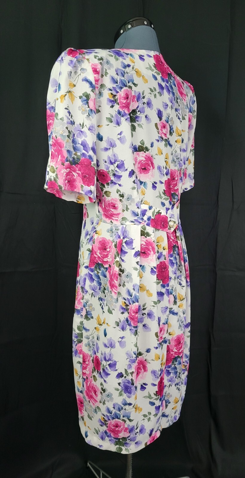 Vtg Caroline Wells White Floral Princess Seamed Shift Dress w Buttons Size 14