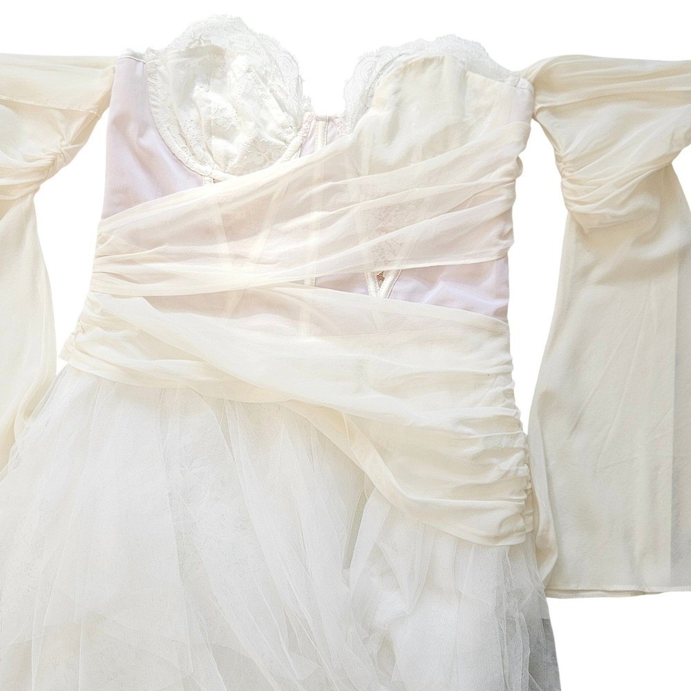 For Love & Lemons Eve Ivory Lace Corset High-Low Tulle Gown Sz Large Wedding