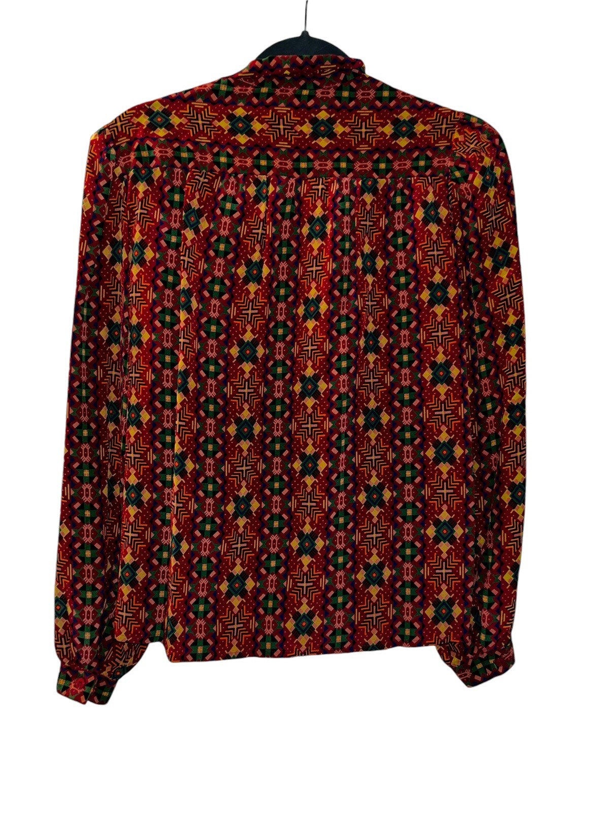 80s Oscar de la Renta Miss O 100% Silk Blouse with Tie Neck Long Sleeve
