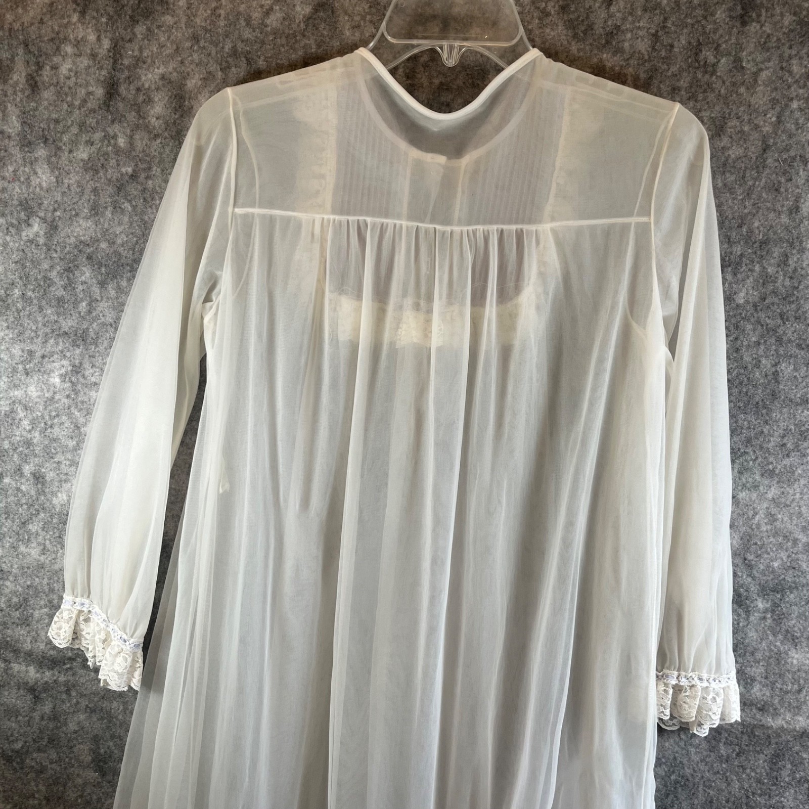 VTG DreamAway White Sheer Double Layer White Full Length Lace Robe Peignoir Sz S