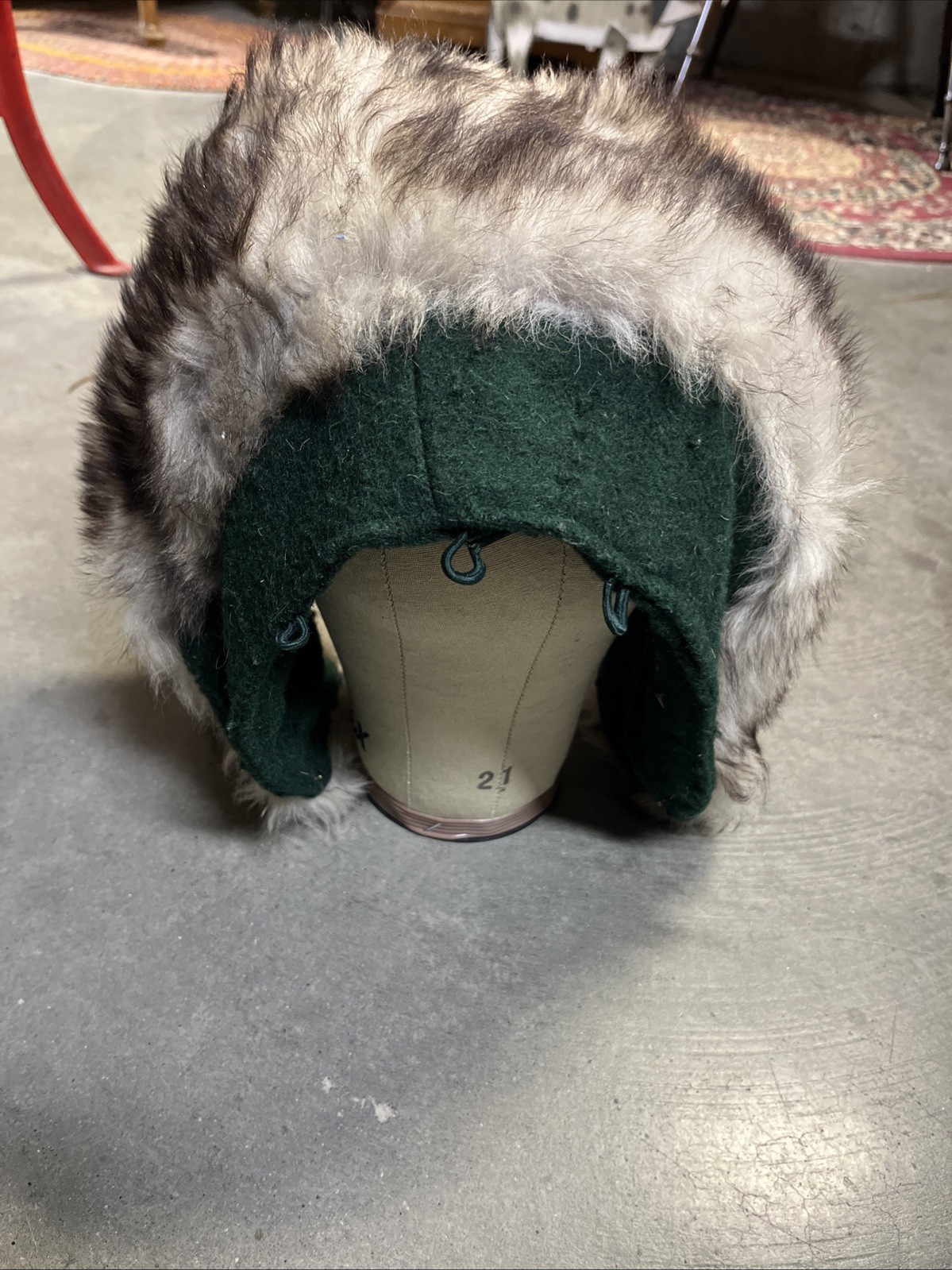 VTG 1940s Hunter Green Wool & Fur Replacement Hood Button Front Loop Attachments