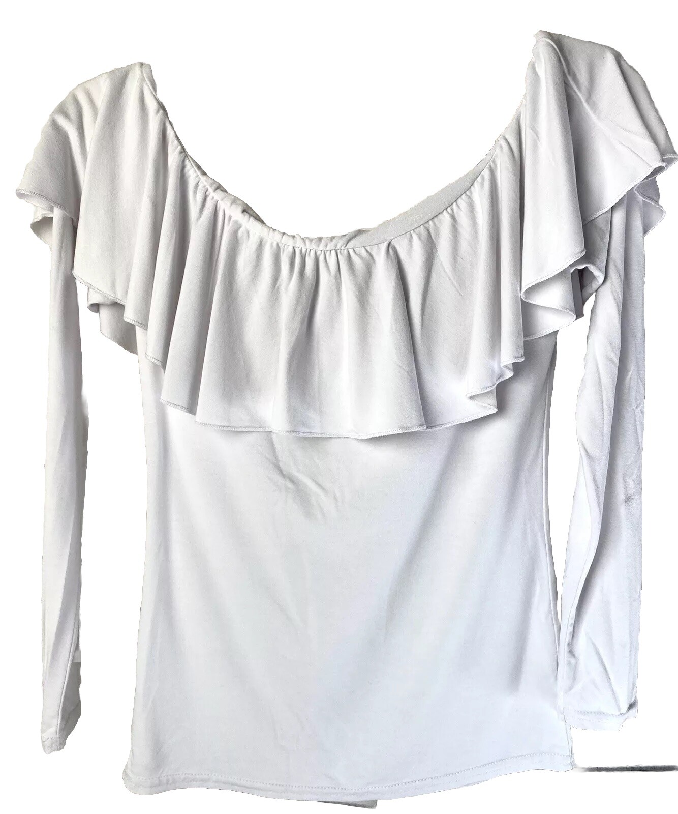 Rendezvous Size 1 Small White Pullover Blouse 3/4 Sleeve Ruffle Viscose romance