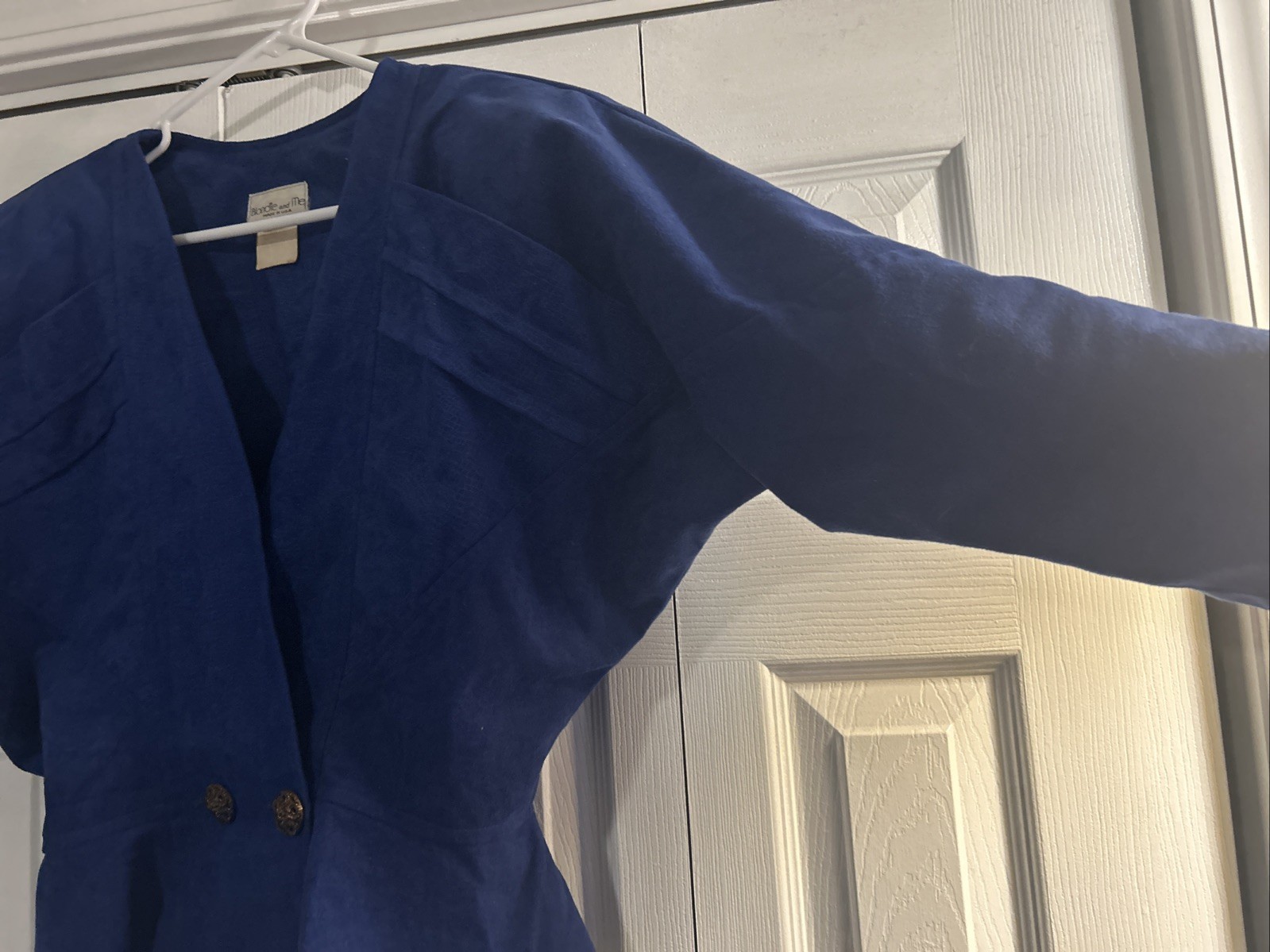 Vintage 80s Blondie and Me Blue Peplum Cropped Blazer Size 11 Polyester