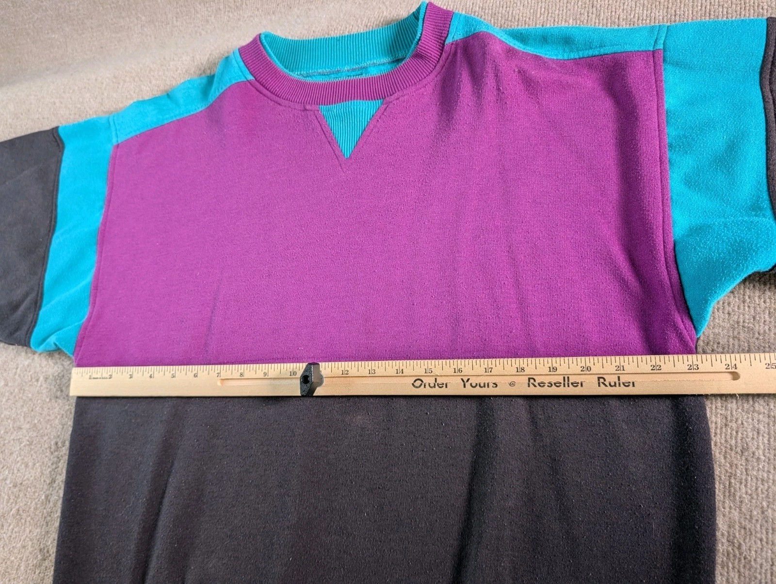 VTG Jordache International Sport Pullover Sweater Large? Black Purple Colorblock