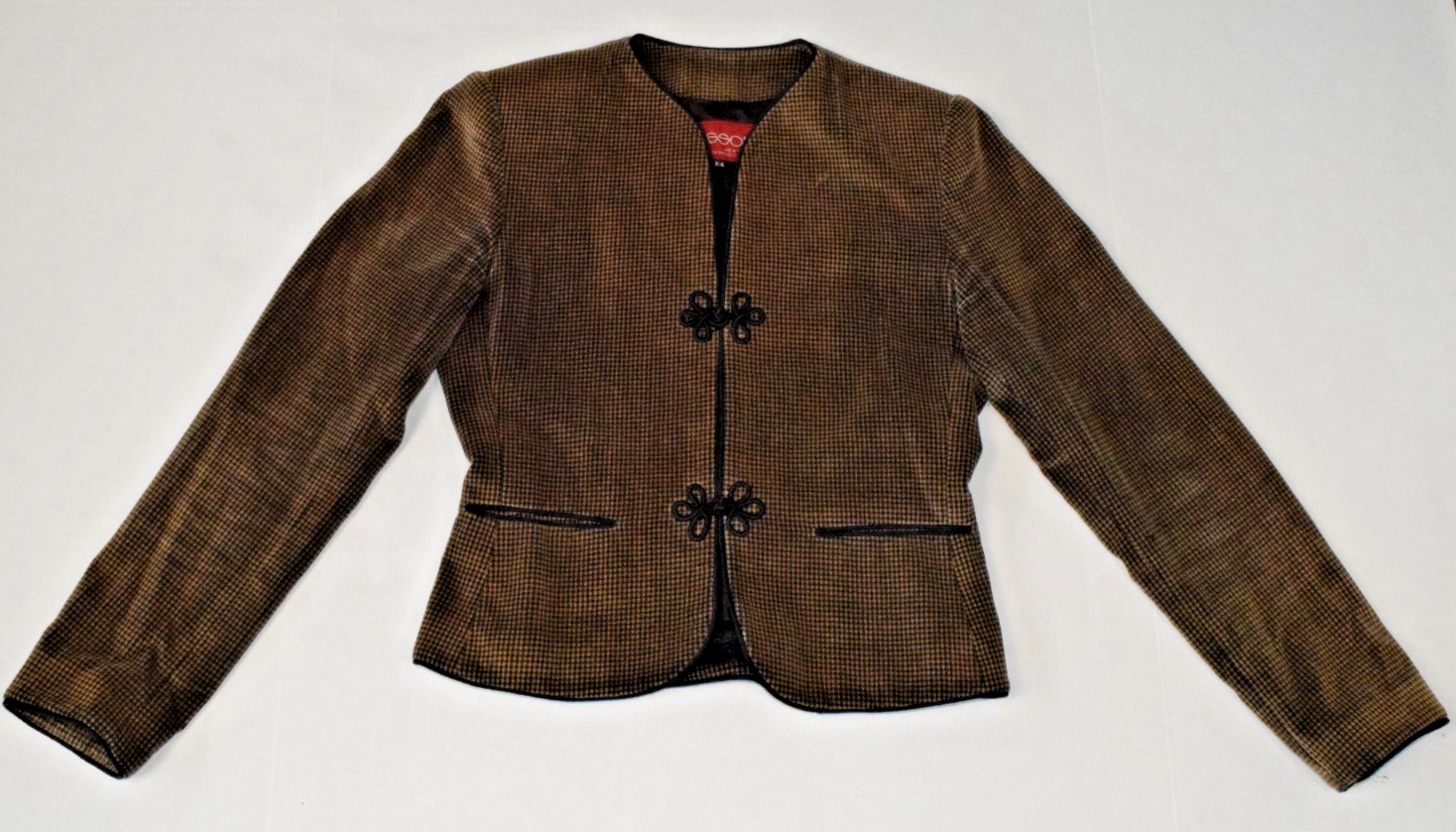 Vintage Blazer Jacket Sasson Size 3/4 80s Gold Velvet Hounds Tooth Kimono Button