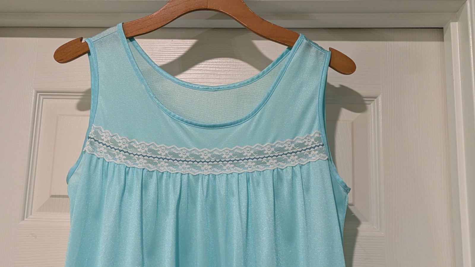 Vtg Dutchmaid Short Nightie Sz M Bright Blue Sweet Innocent Lace & Ruffle