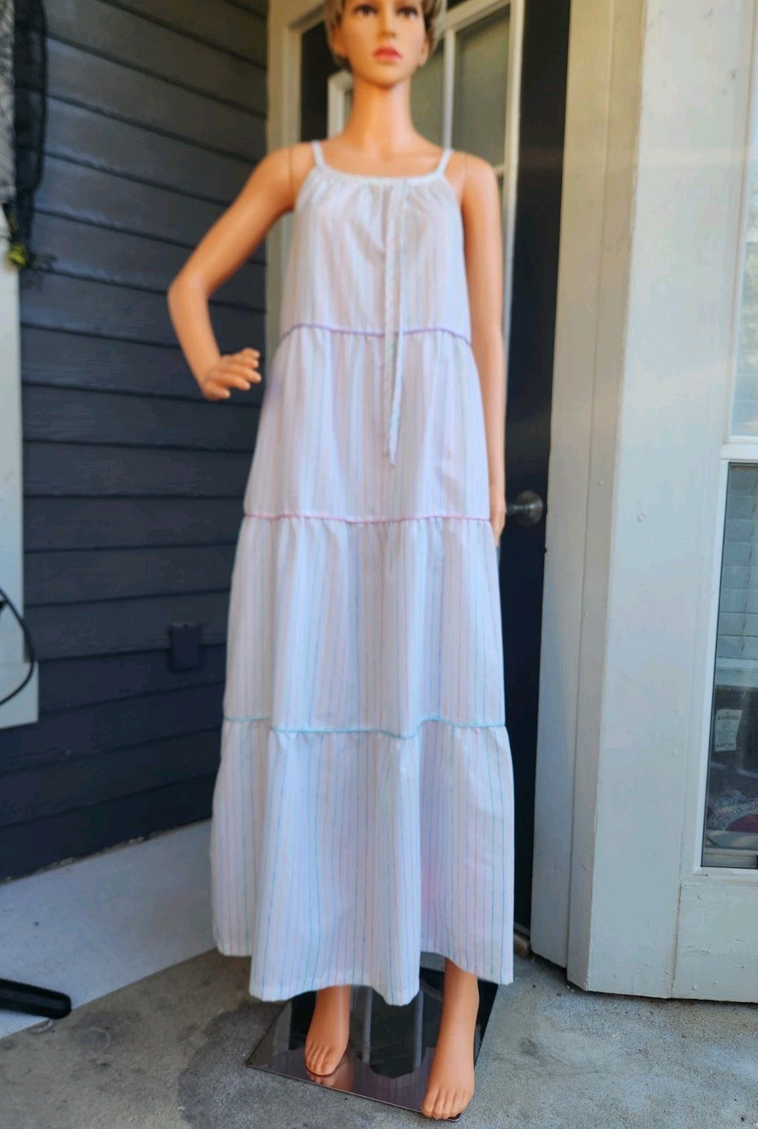 Vtg Brandywine 2-Piece Set Striped Tiered Maxi Prairie Dress & Bolero Jacket M