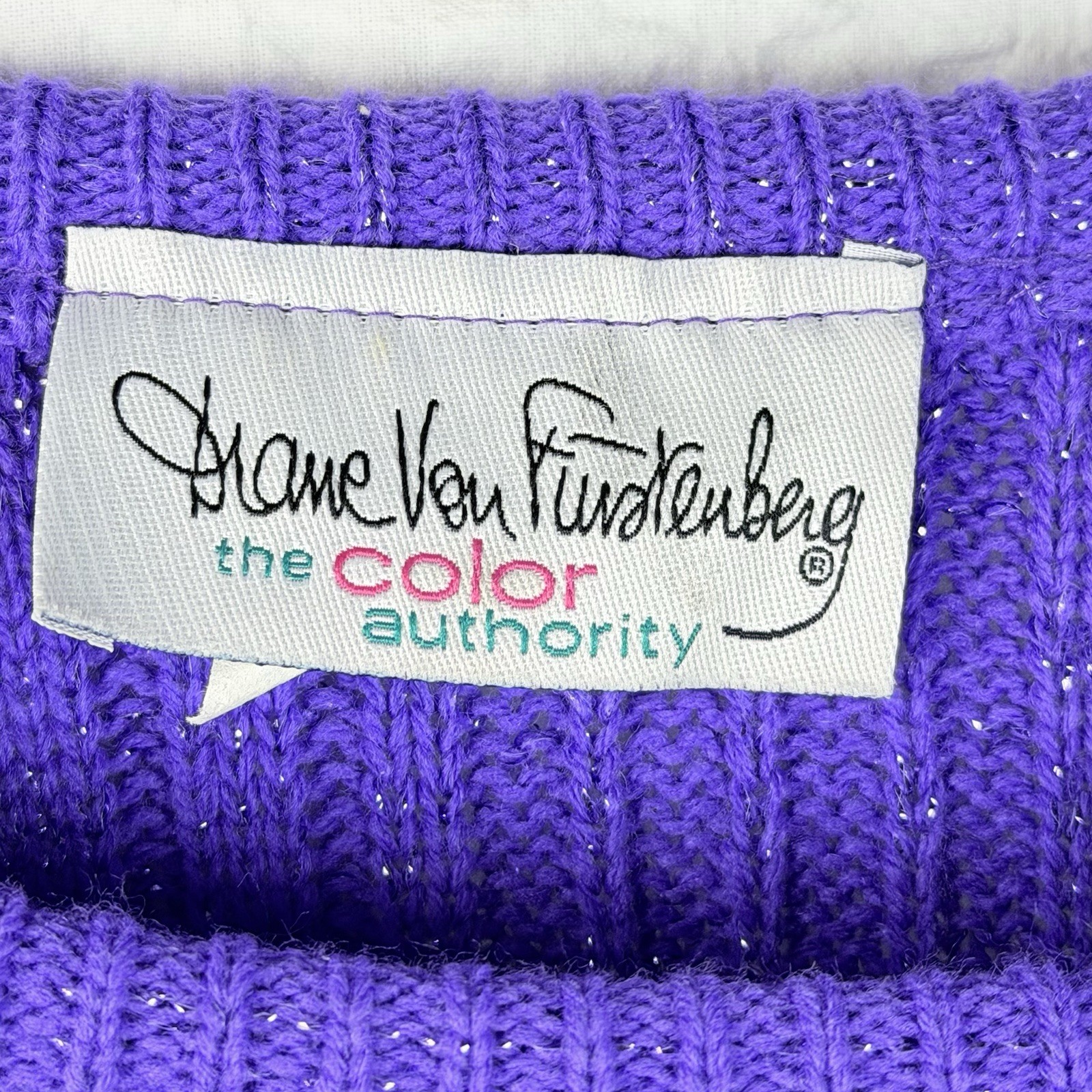 Vintage Diane Von Furstenberg Color Authority Cable Knit Sweater Purple 1X/2X
