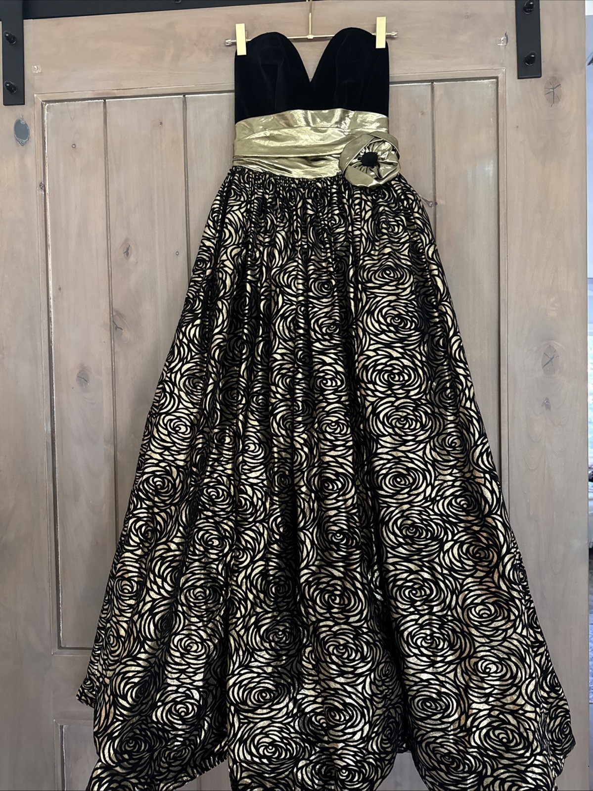 Vintage 70’s 80’s John Charles Black Gold Striped Dress Gown Small UK 10 US 8