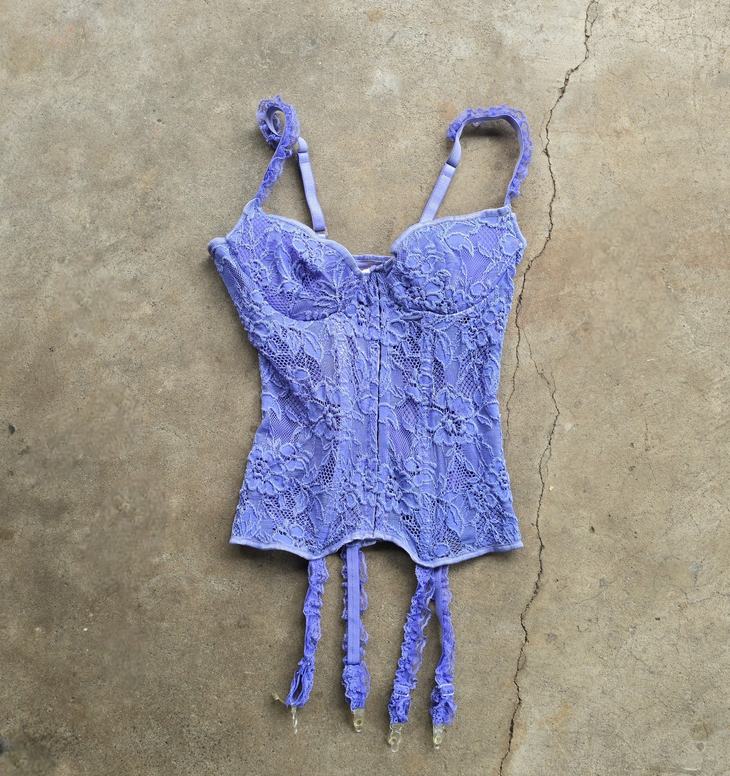 Vintage Faris Lavender Purple Lace Teddy Lingerie Corset Top Vtg 70’s 80s L