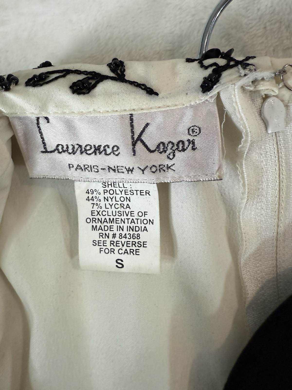 Vintage Laurence Kazar White And Black Beaded Top Size Small 80’s 90’s Floral