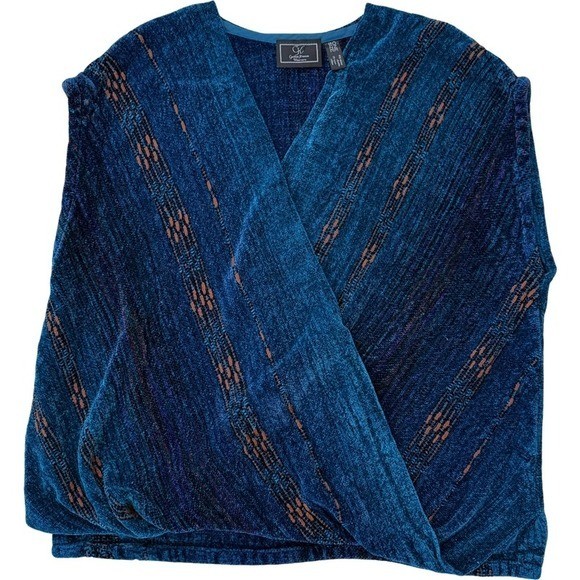 CYNTHIA KRAUSE WEAVERS Vintage Teal Blue Chenille Knit Wrap Vest One Size Artsy