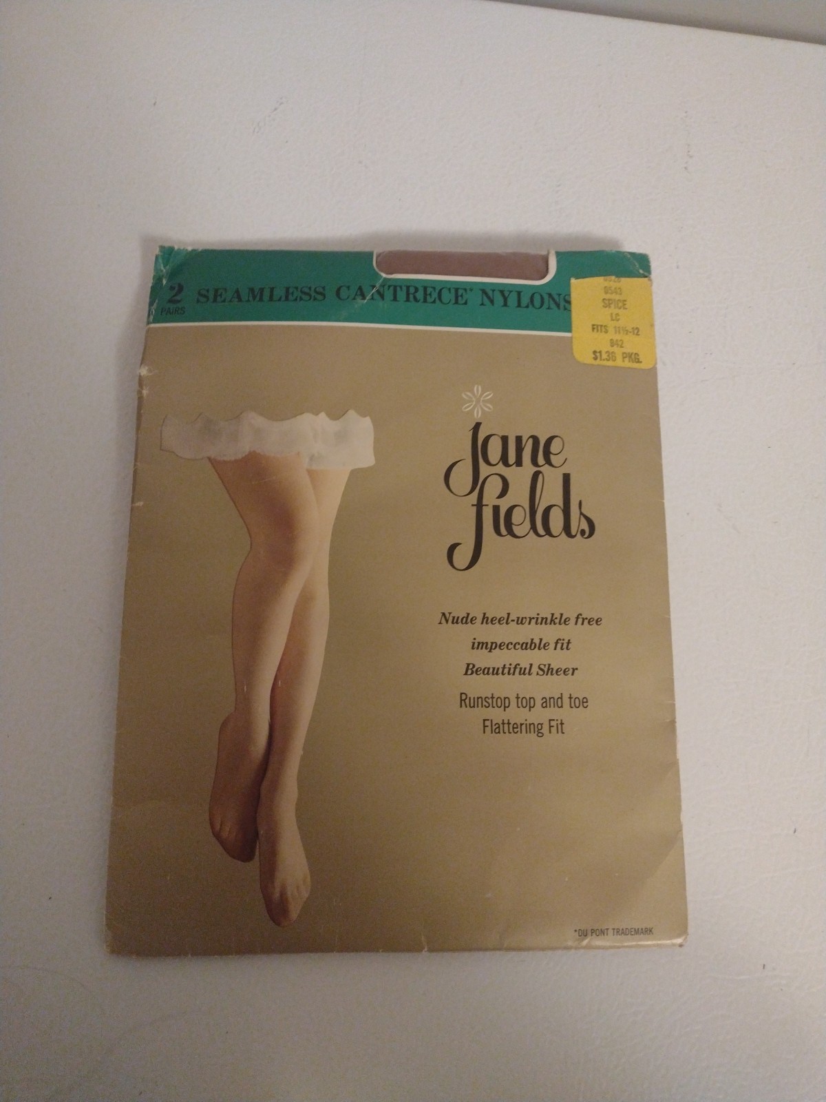 Vtg 1950s-60s Jane Fields Cantrese Seamless Nylons Stockings Spice 11 1/2-12