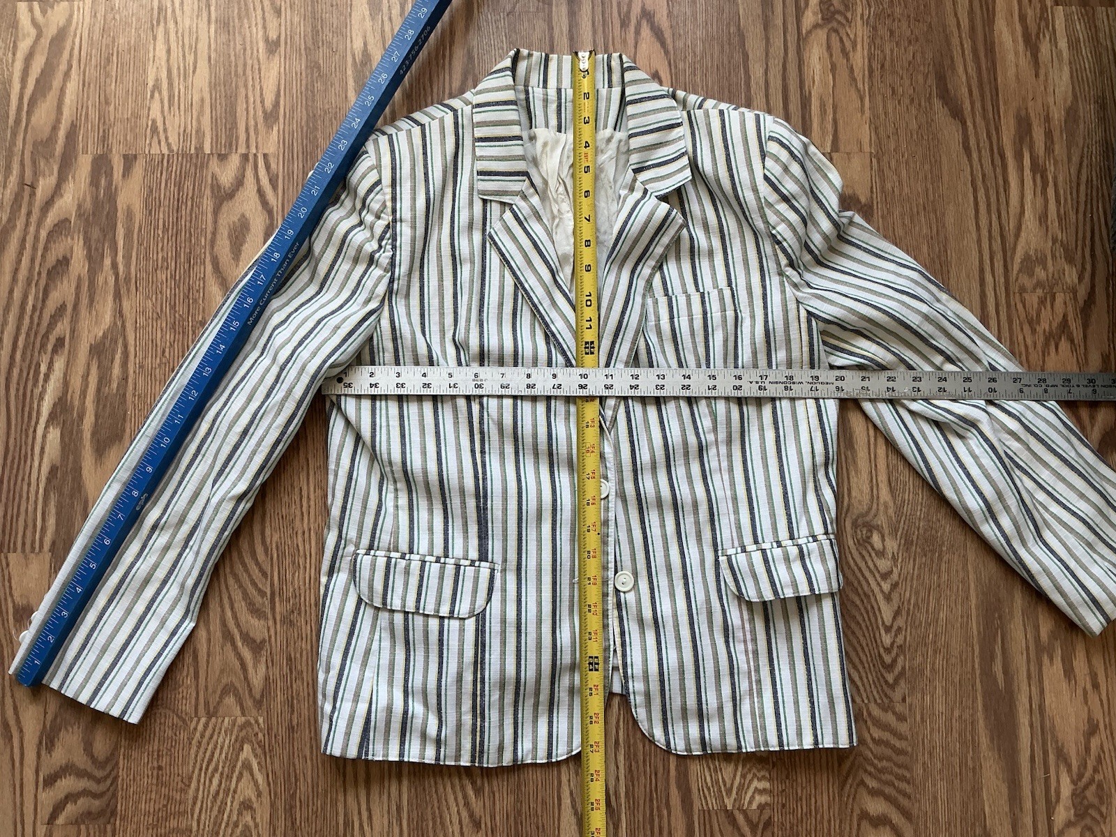 VTG WOMEN’S CREAM Blue Green Yellow STRIPED BLAZER JACKET BARCLAY SQUARE SZ 16