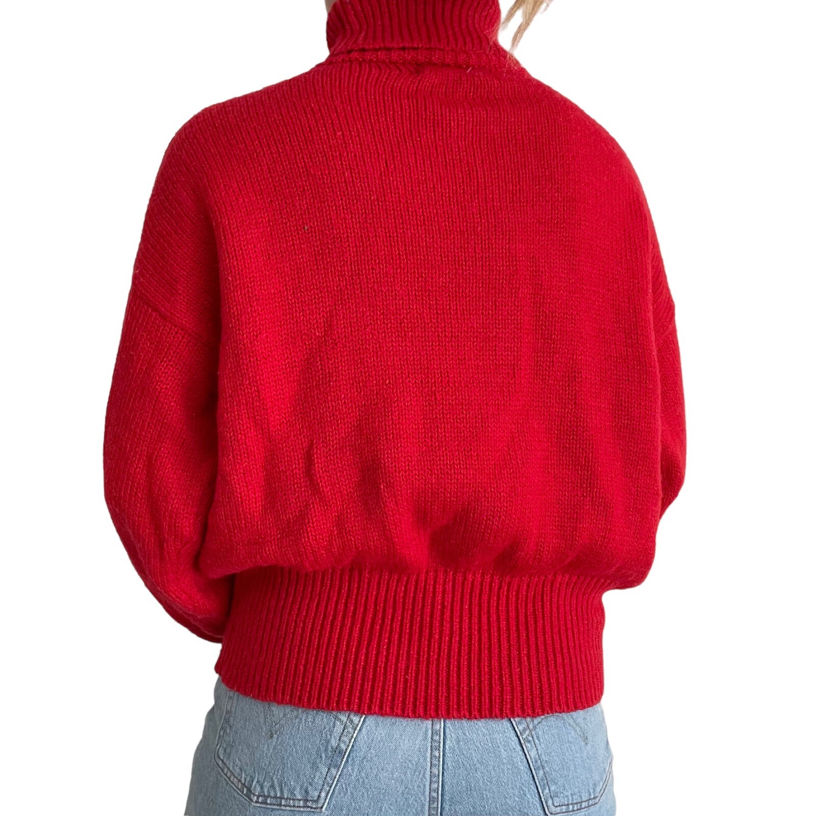 Vintage 80s Boundary Waters Red Wool Blend Geometric Retro Turtleneck Sweater