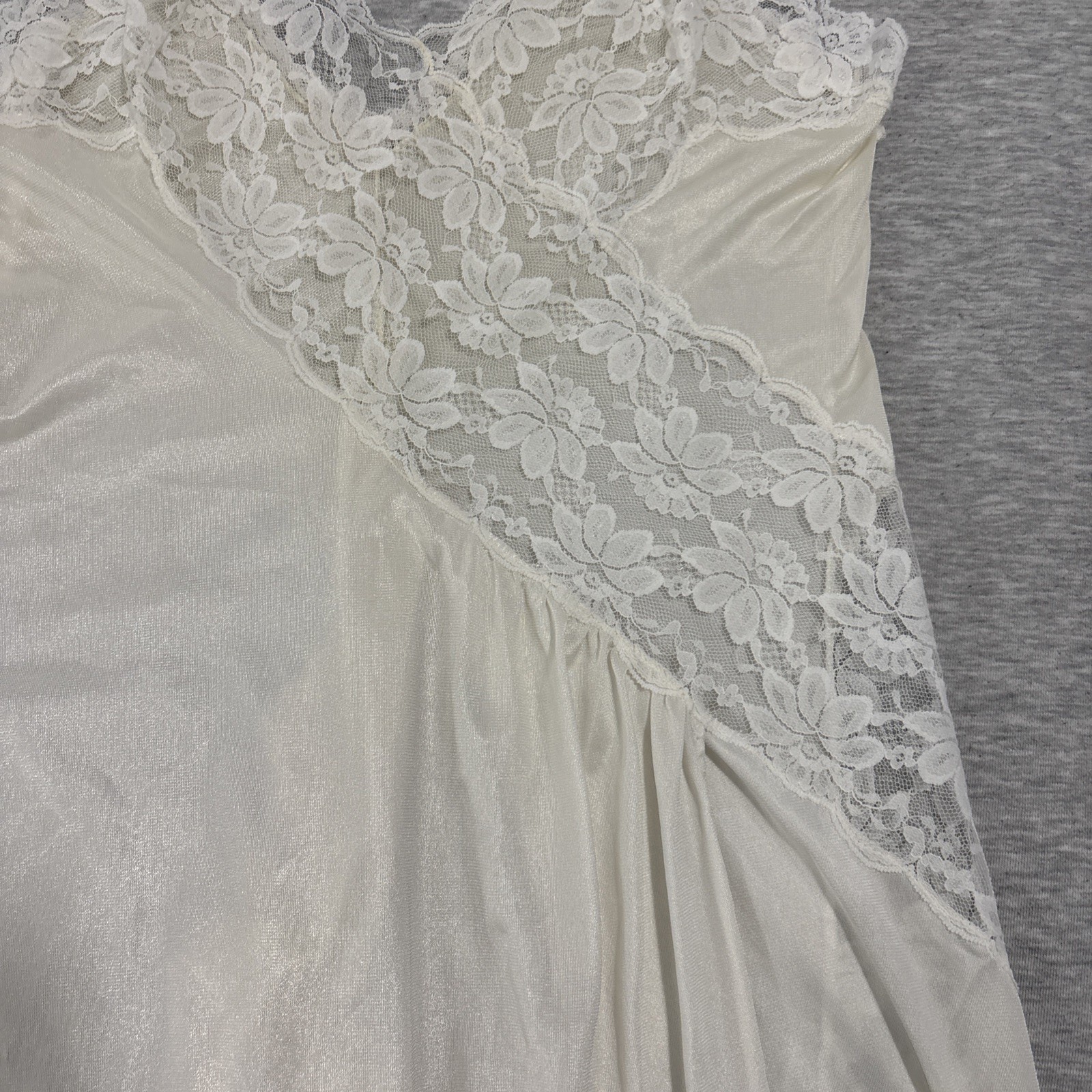Vintage Val Mode Nylon Lace Slip Dress Nightgown Small Ivory Dainty Whimsy Sheer
