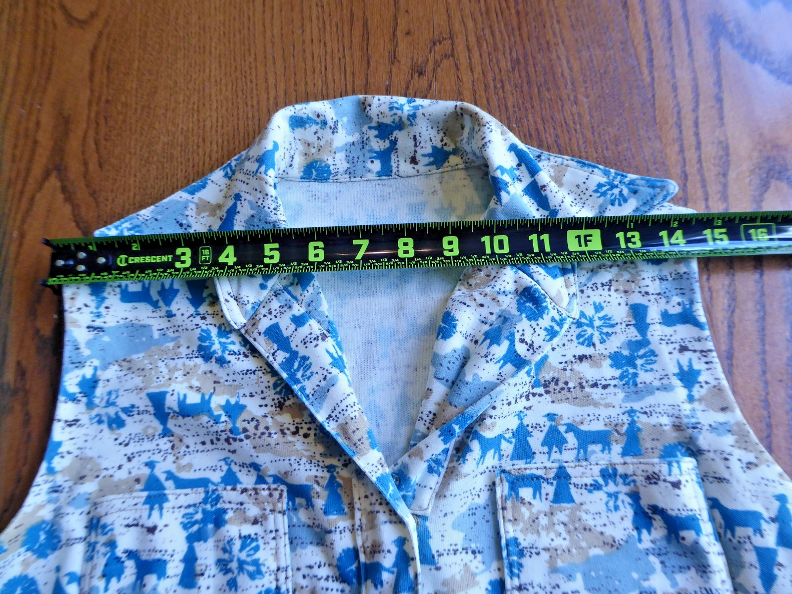 VTG 60s 70s Handmade Novelty Print Shift Dress Blue White Sleeveless Mod Small