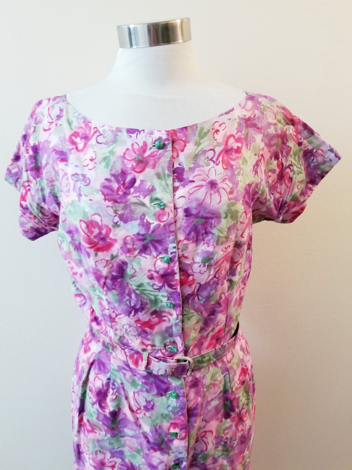 Vintage 50s Women’s Floral Dress – 42-30-44 – Large